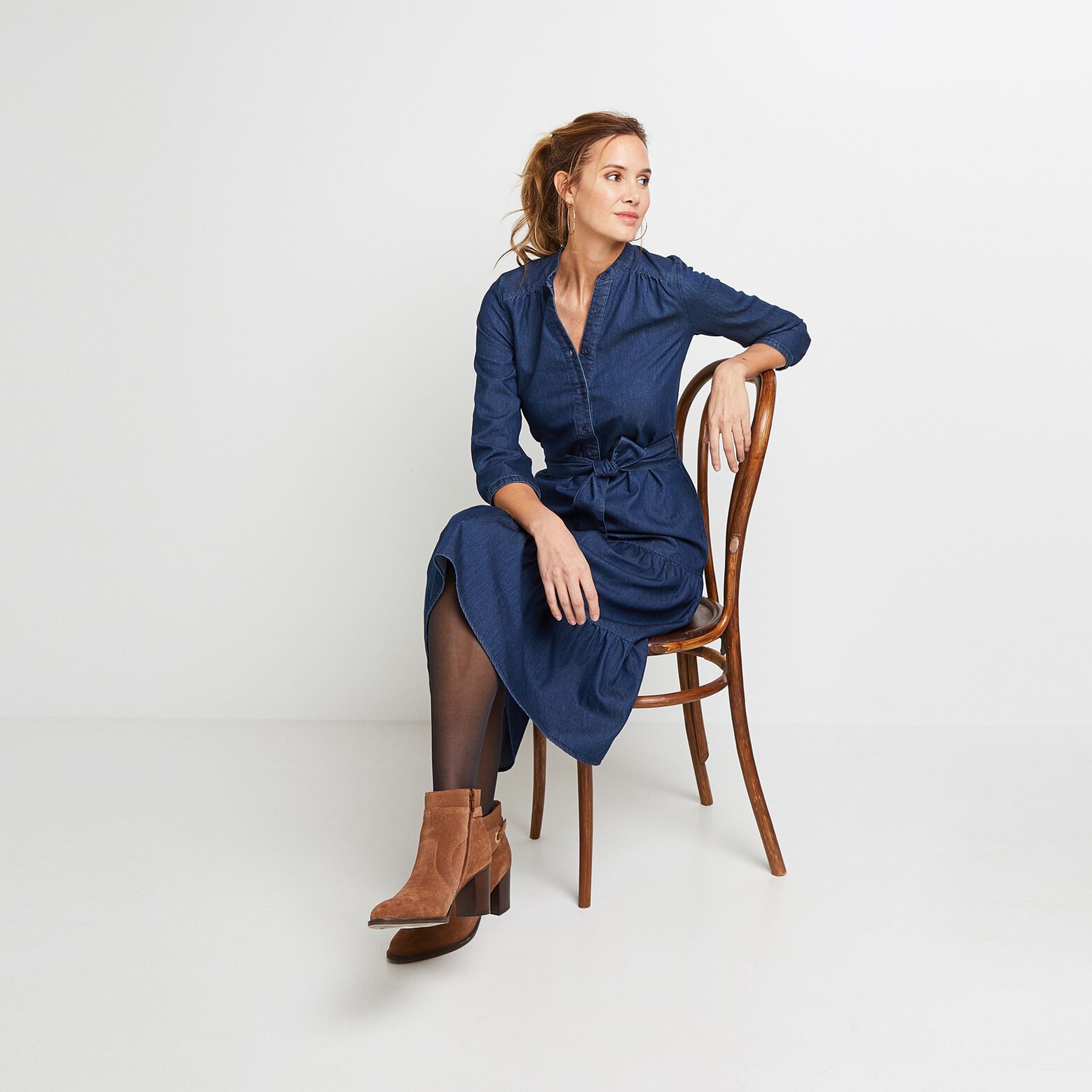 Robe mi longue en denim femme