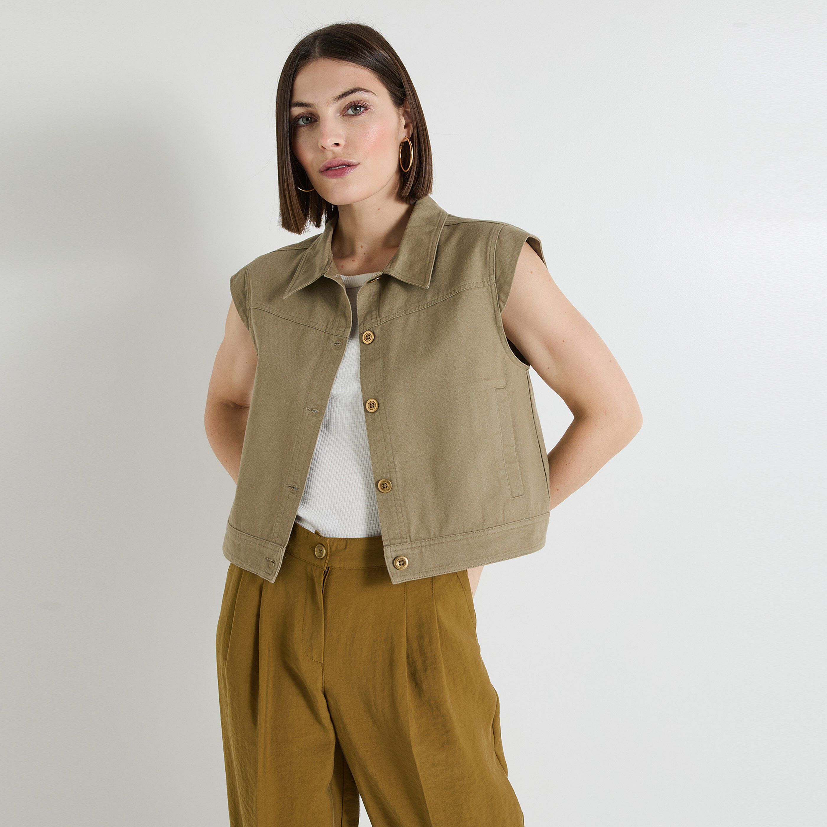 Veste denim sans manches femme