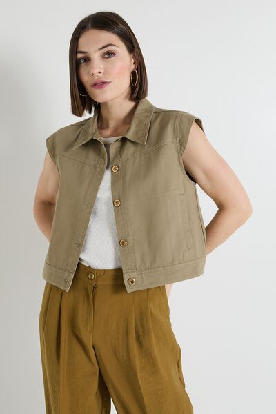 Veste denim sans manches femme