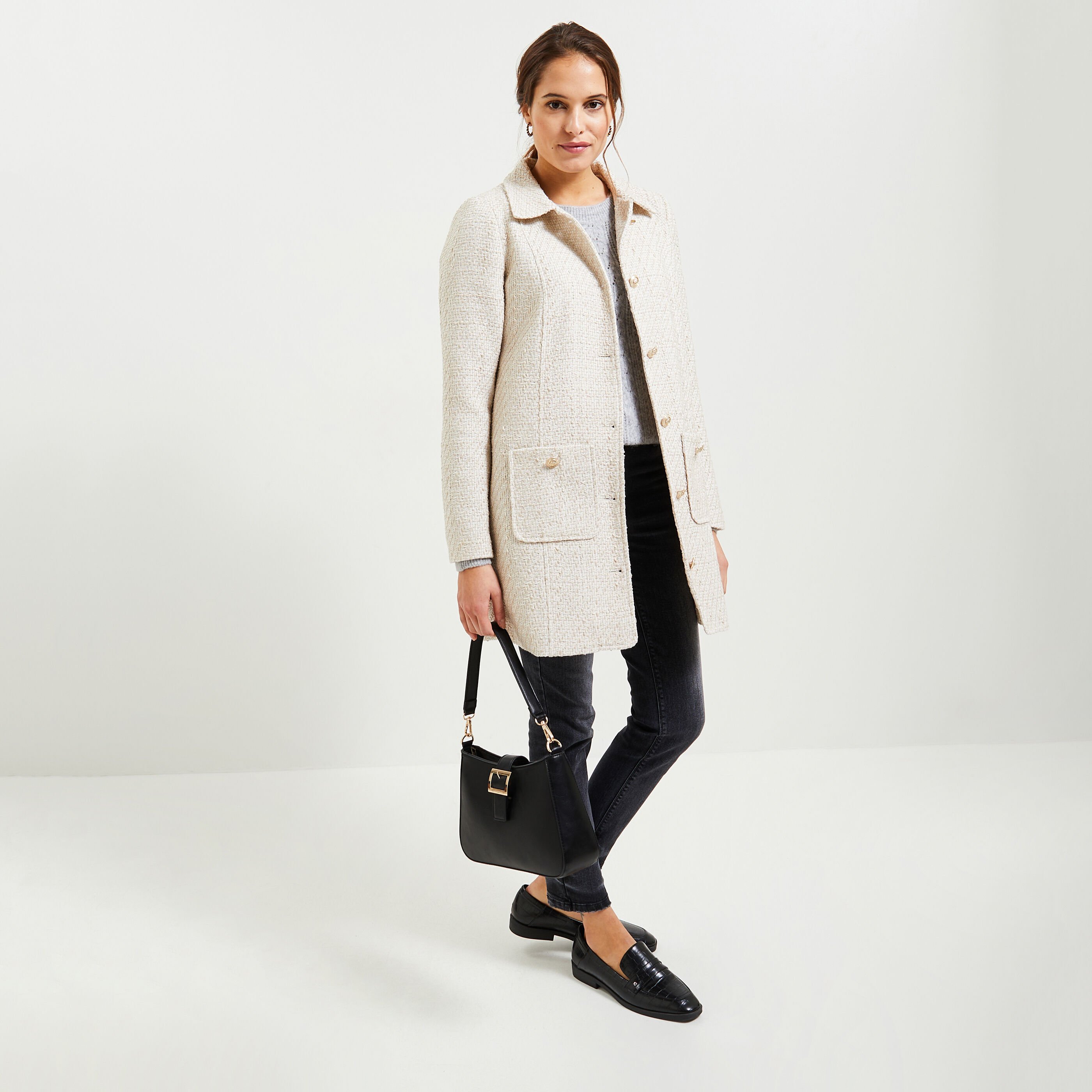Manteau mi-long en tweed femme