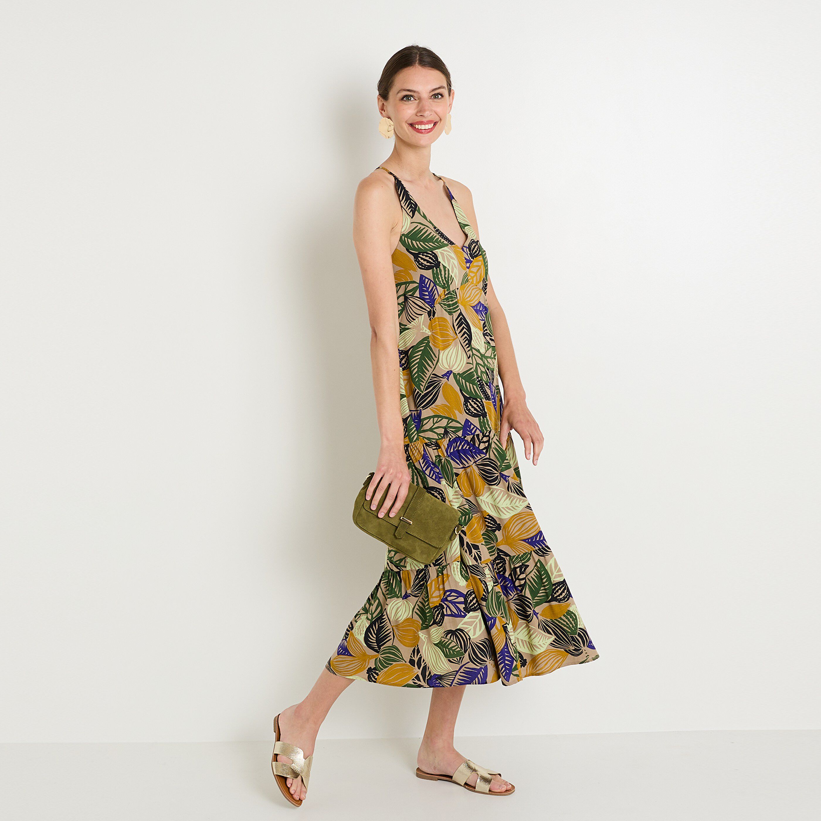 Robe longue imprim&eacute;e femme