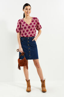 Jupe denim boutonnée femme