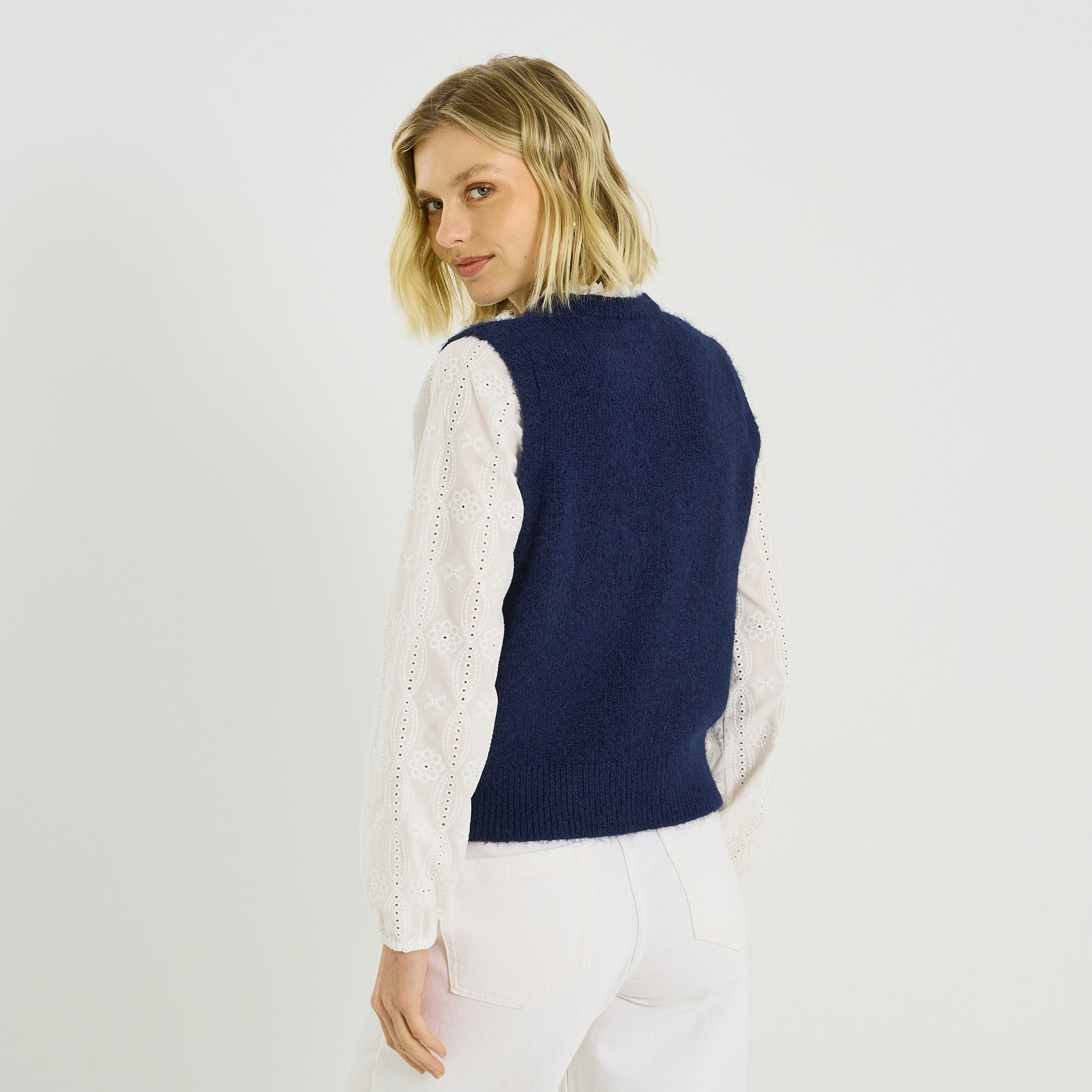 Pull bi-mati&egrave;re col montant femme