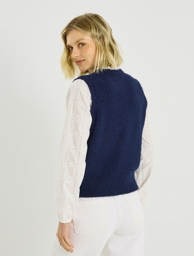 Pull bi-mati&egrave;re col montant femme