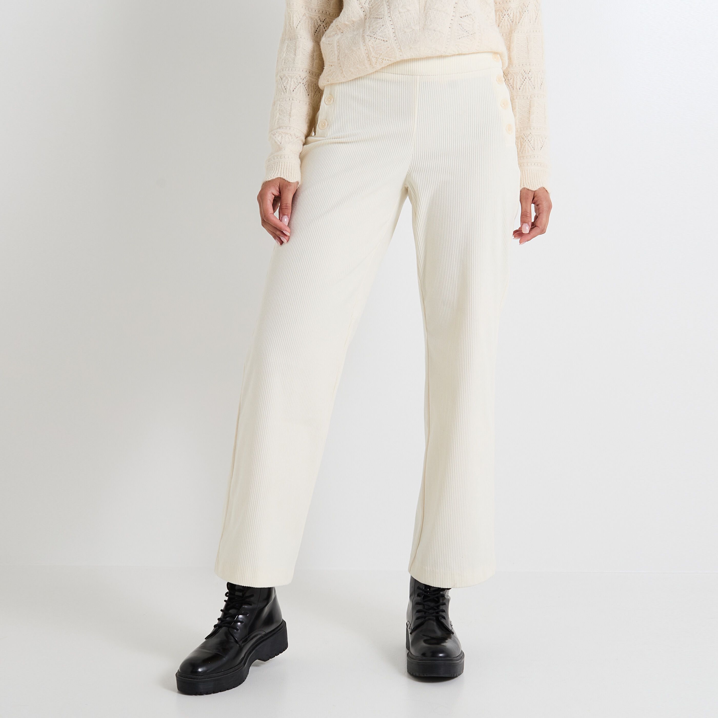 Pantalon a pont velours femme ECRU Graindemalice