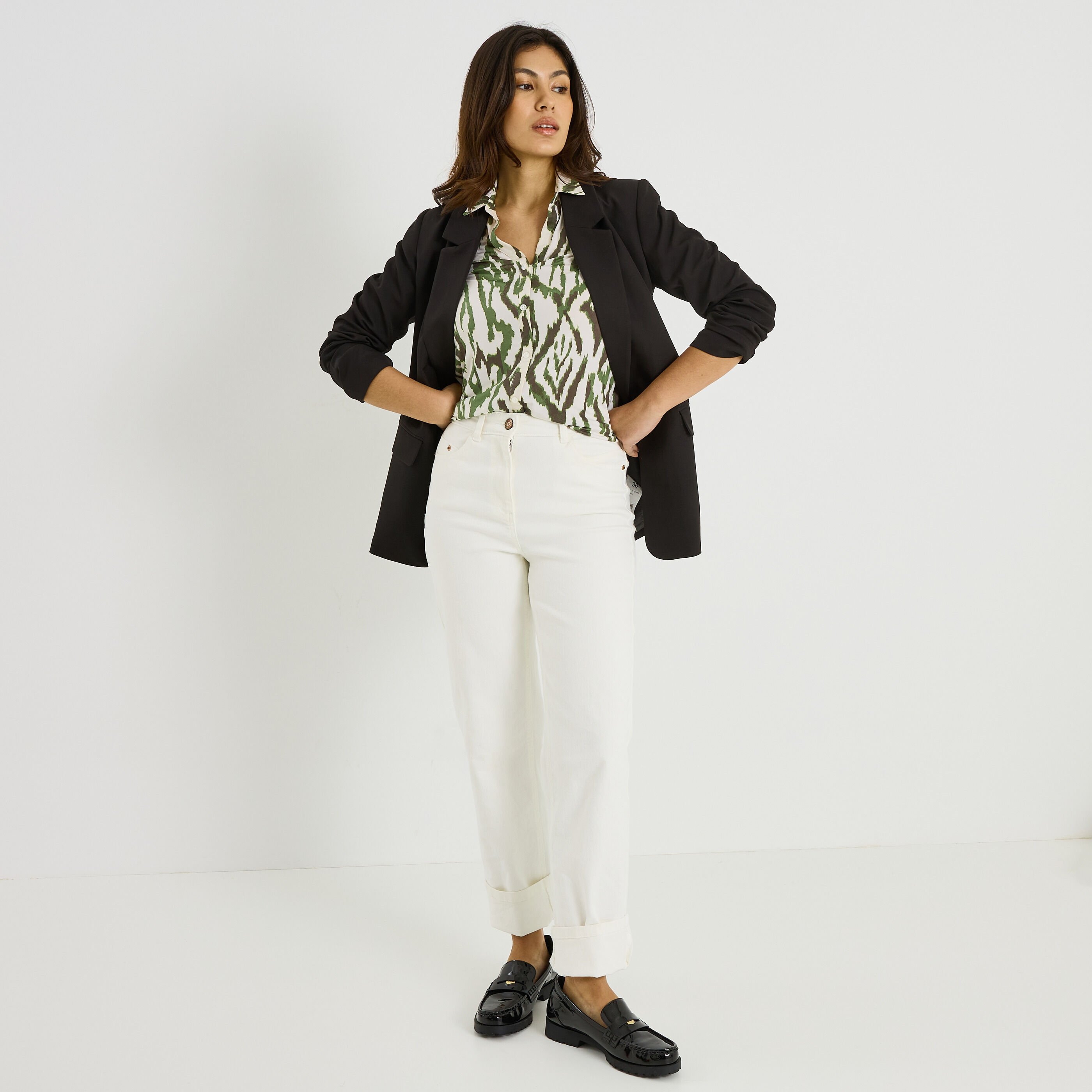 Chemise en maille fluide imprim&eacute;e femme