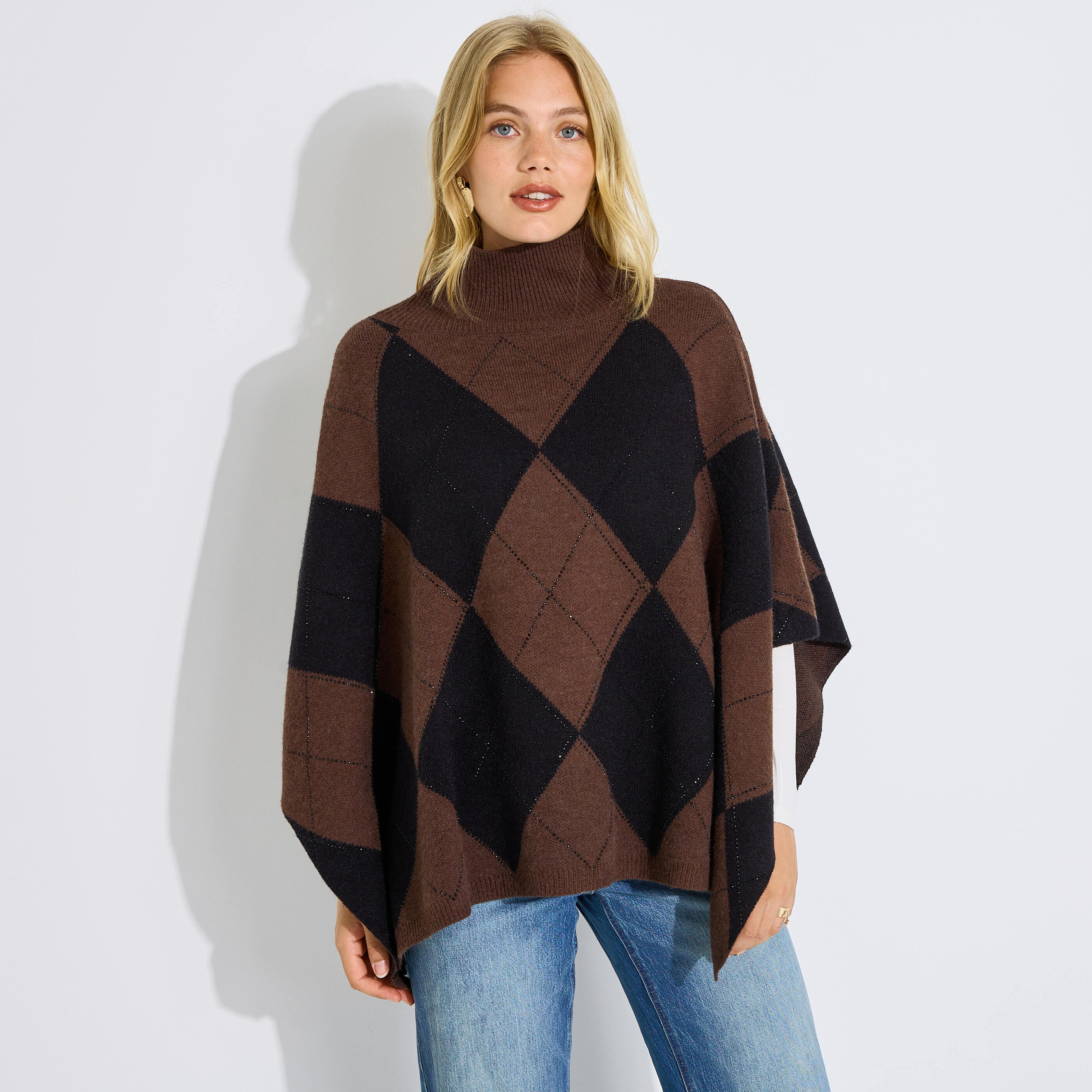 Poncho motif argyle avec sequins femme