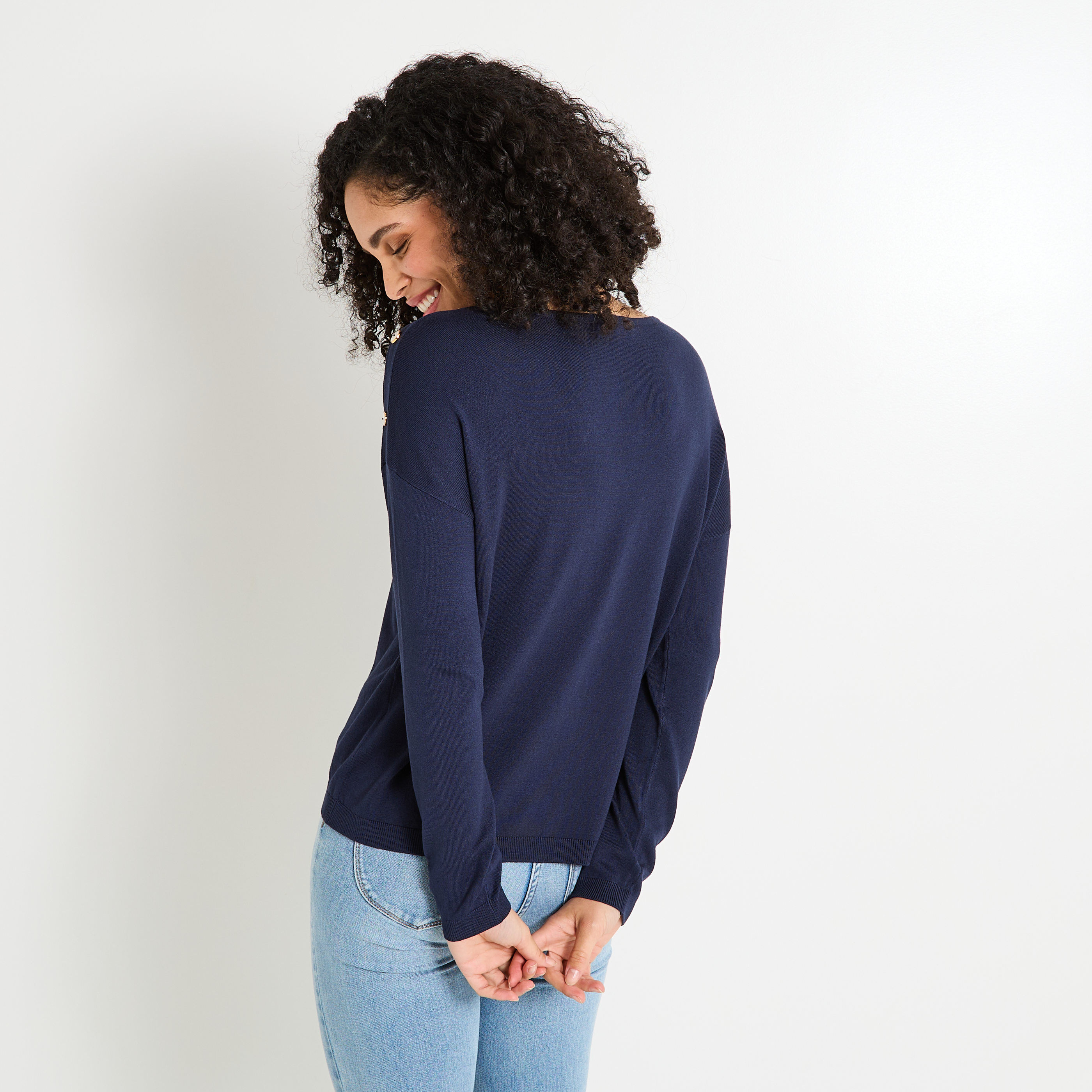 Pull uni &agrave; col V femme