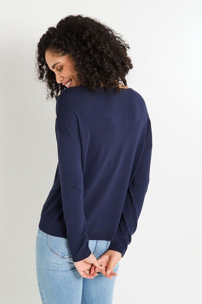 Pull uni col V femme