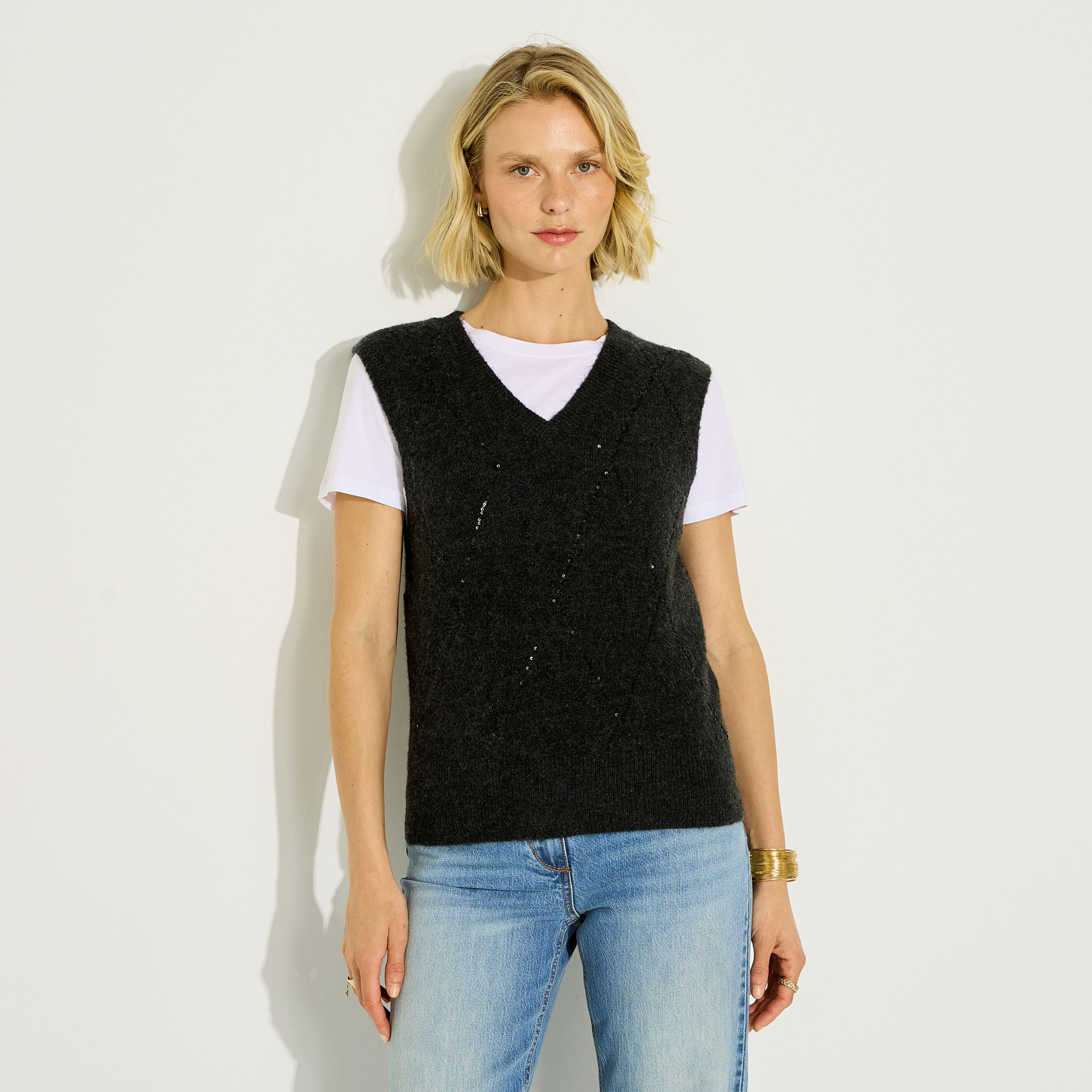Pull sans manches fantaisie femme