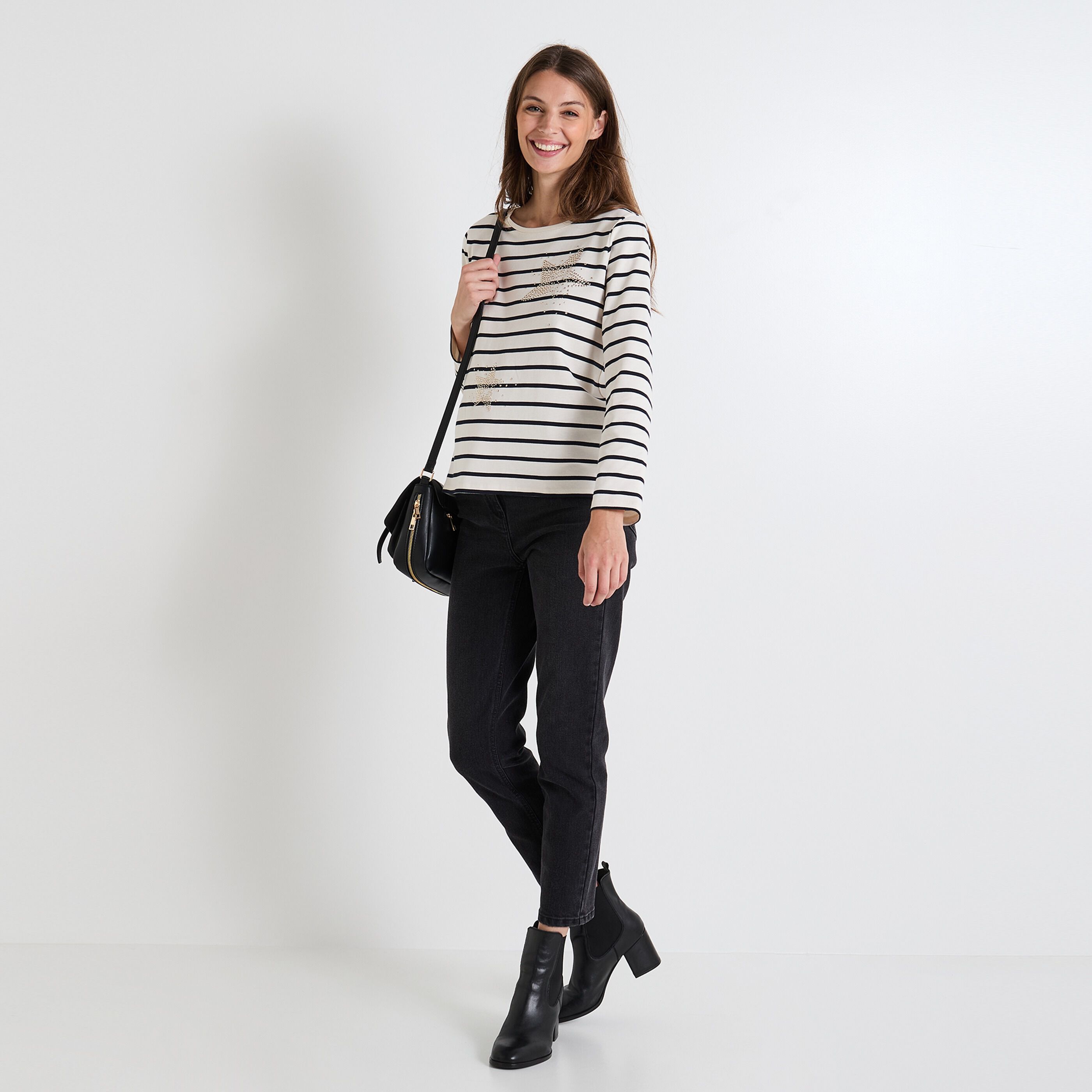 T shirt ray&eacute; manches longues femme