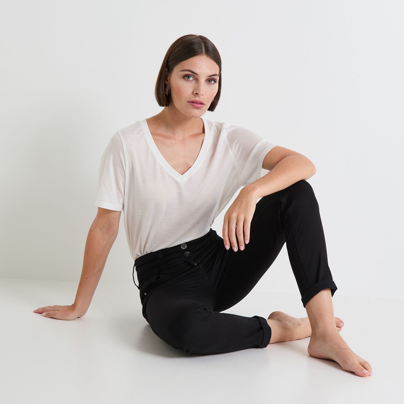 Grain De Malice - Jean Raccourci Hanoi R02 Femme - Taille Haute - Coupe Droite - Coton