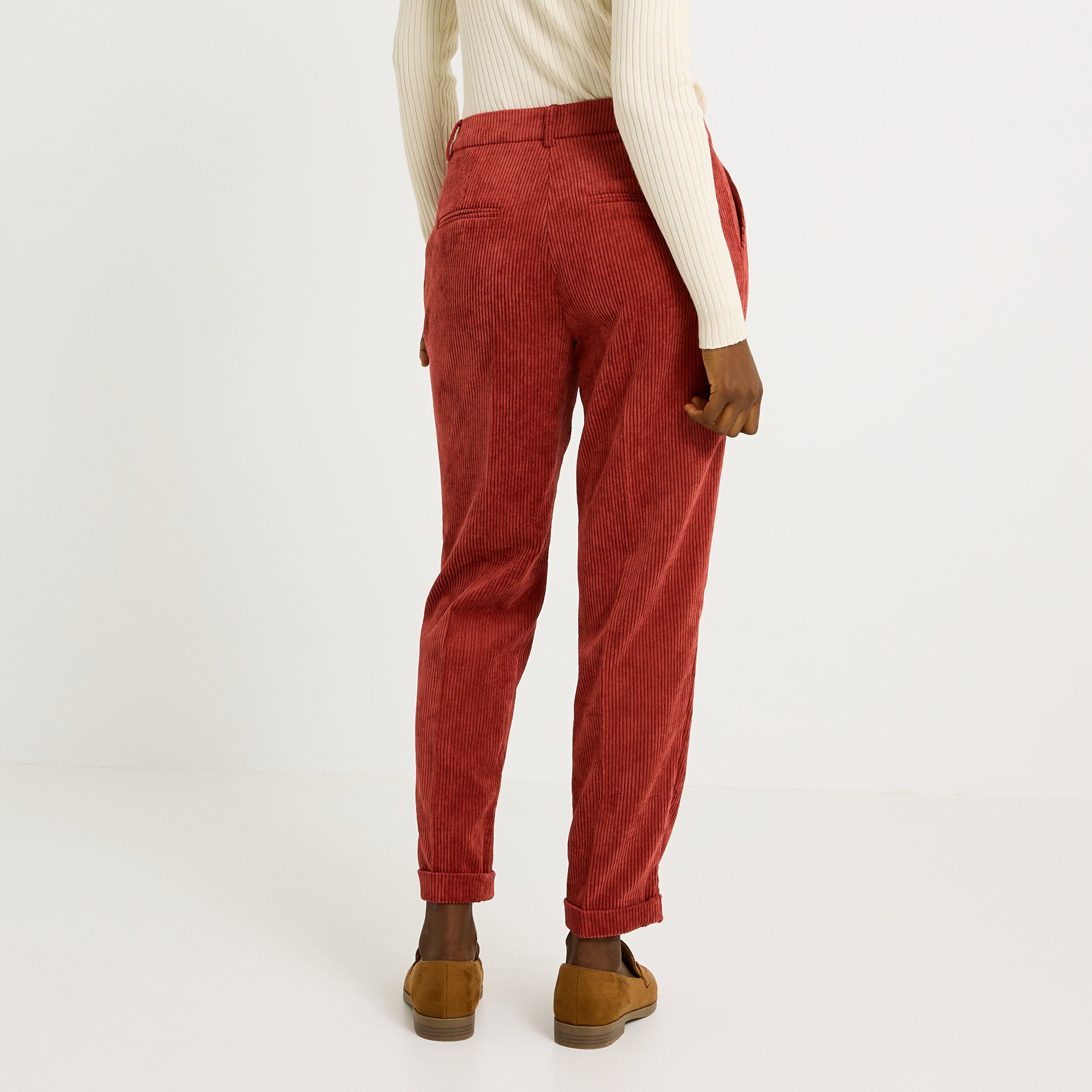 Pantalon velours &agrave; revers femme