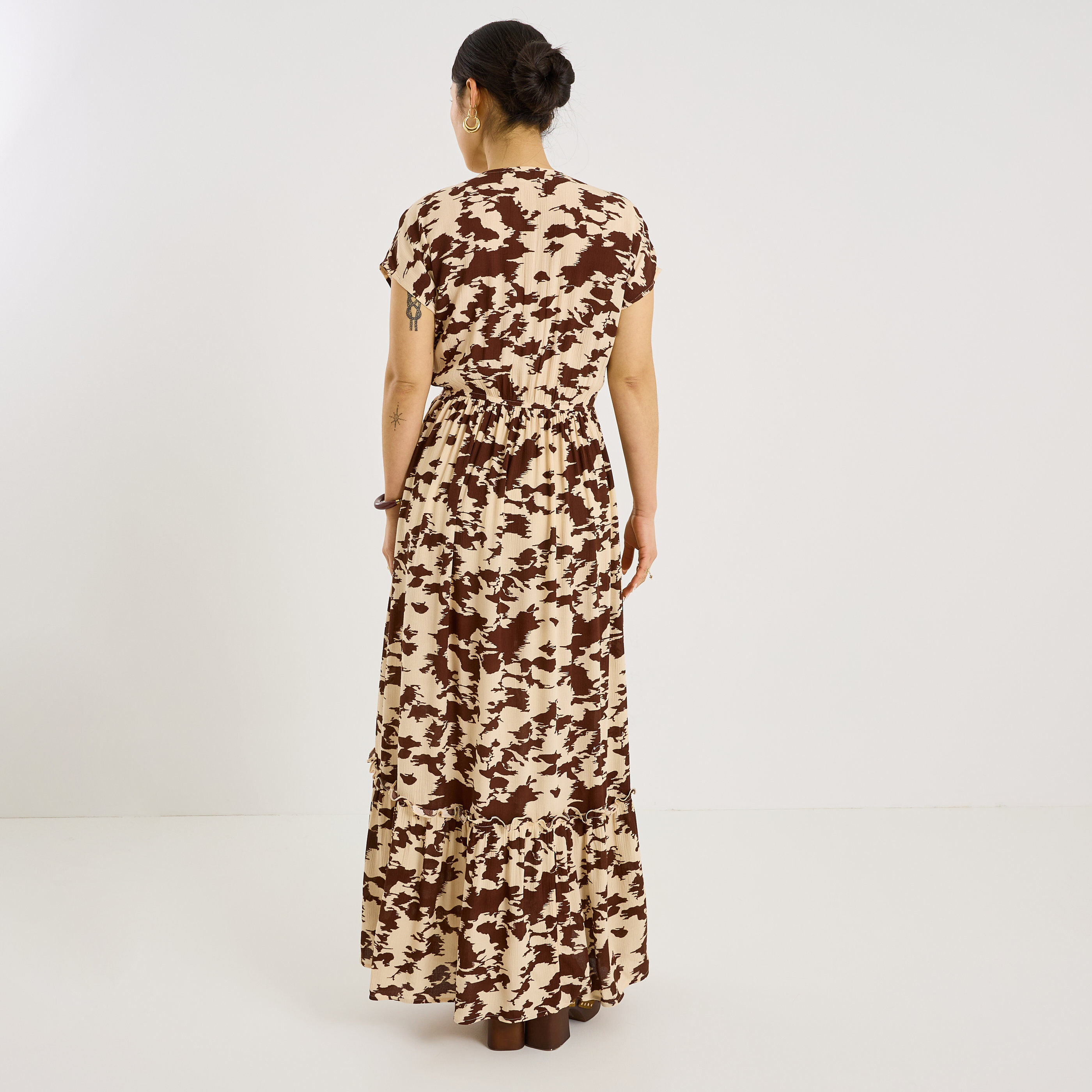 Robe longue fluide imprim&eacute; vache 