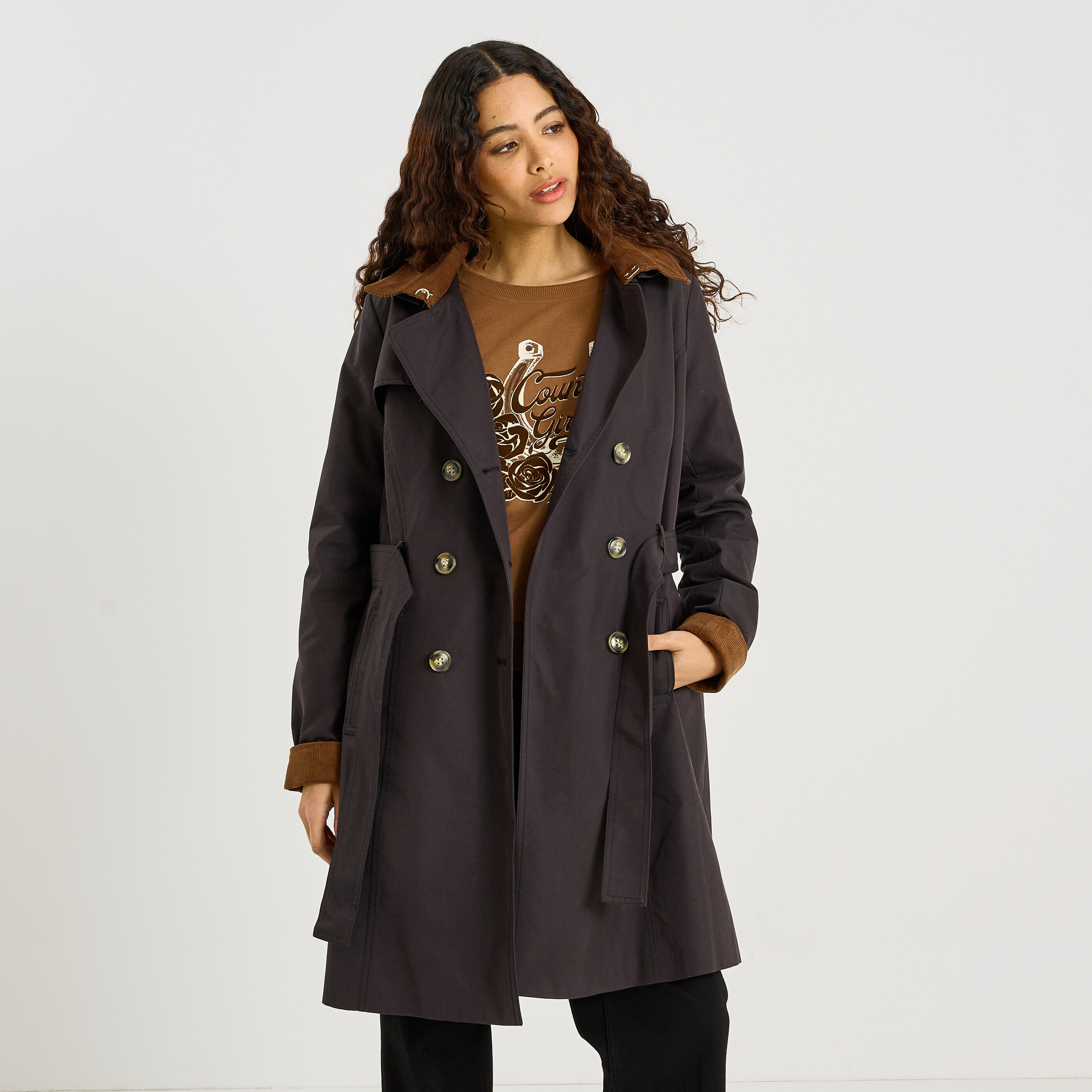 Trench long &agrave; capuche amovible femme