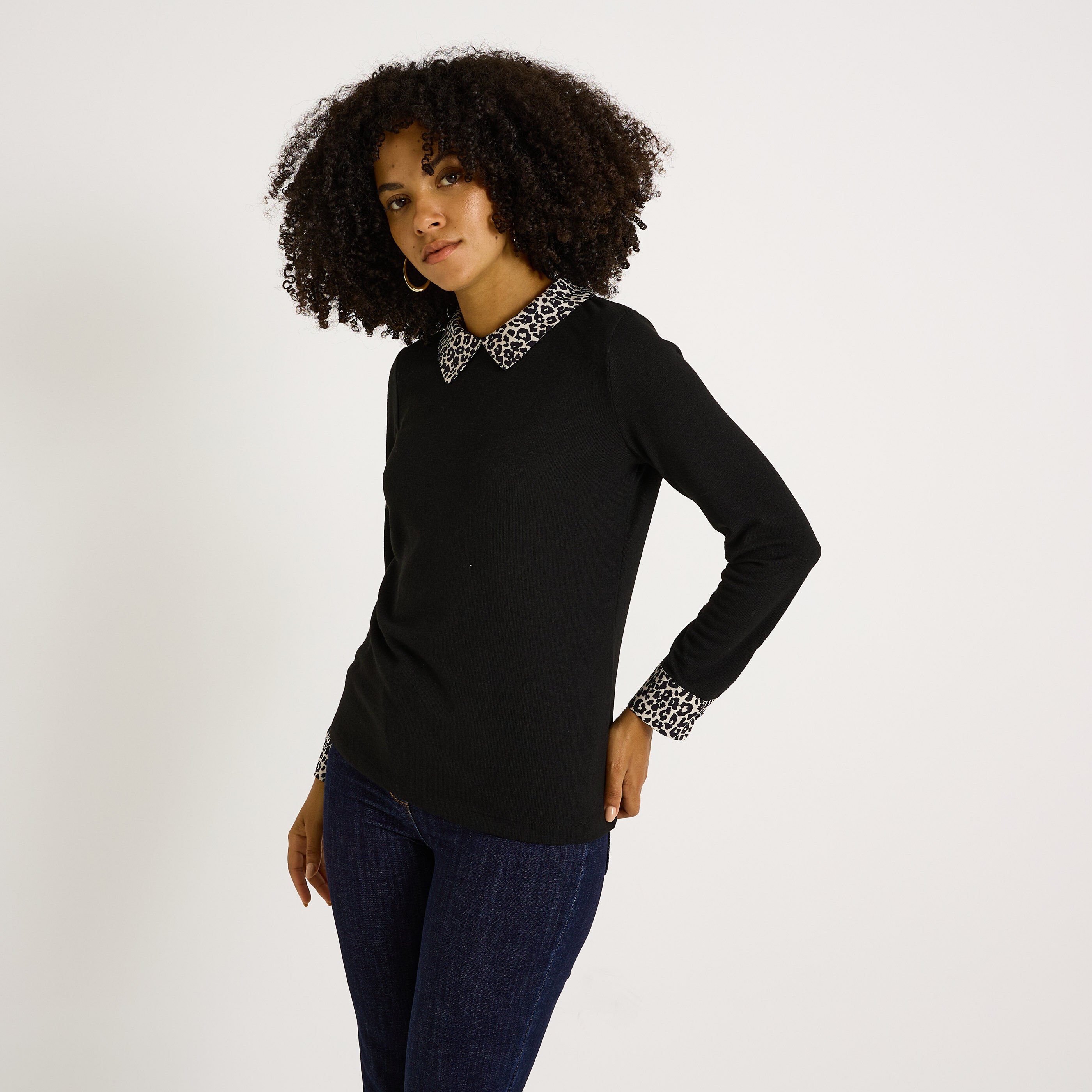 T-shirt en maille imprim&eacute; l&eacute;opard femme