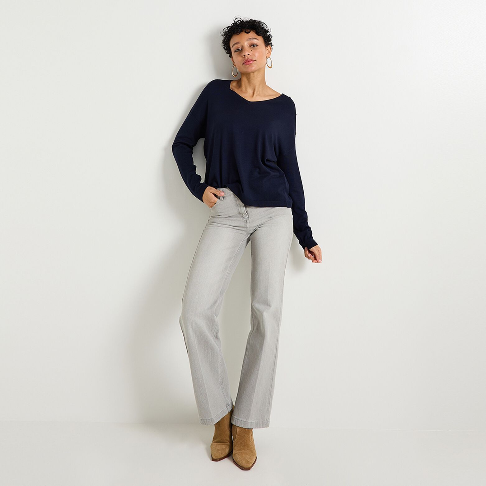 Pull col V femme