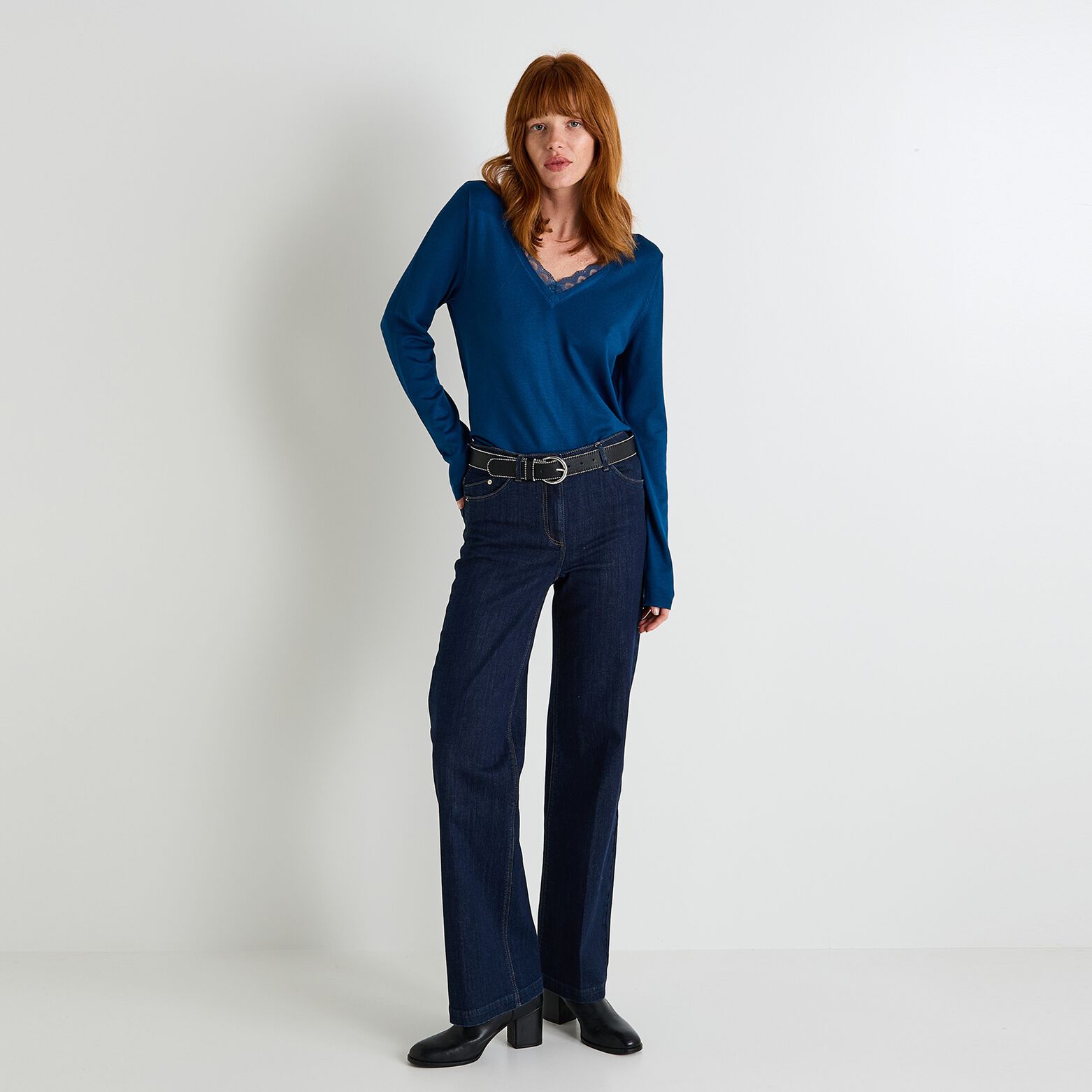 Pull col V femme