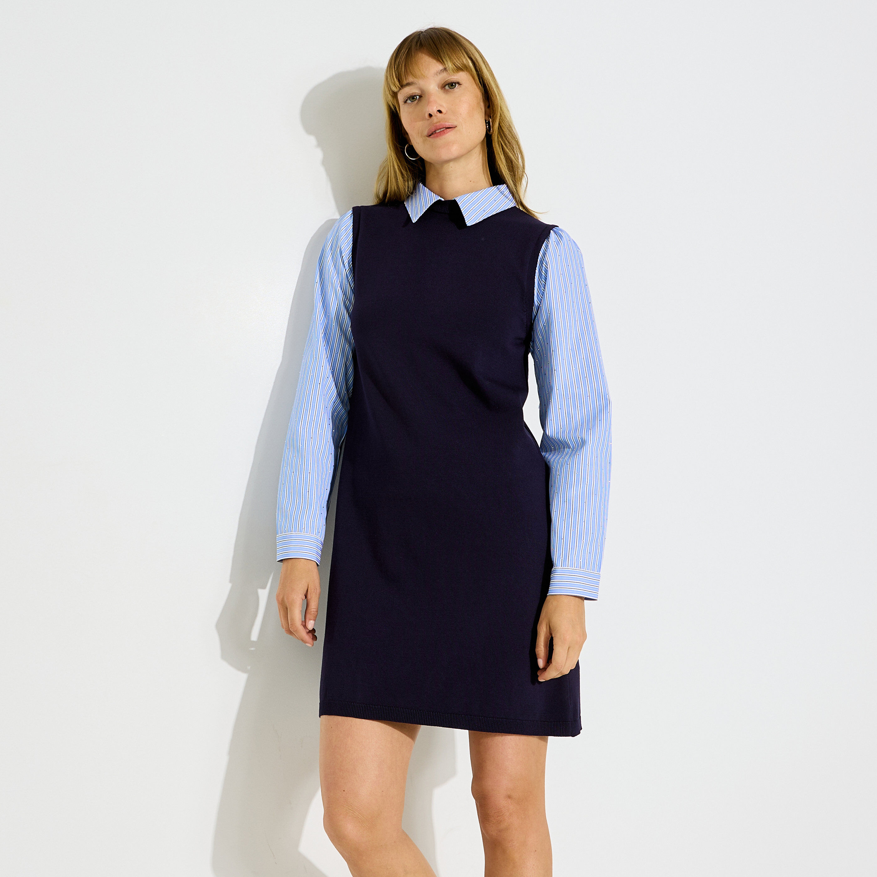 Robe courte 2-en-1 pull et chemise 