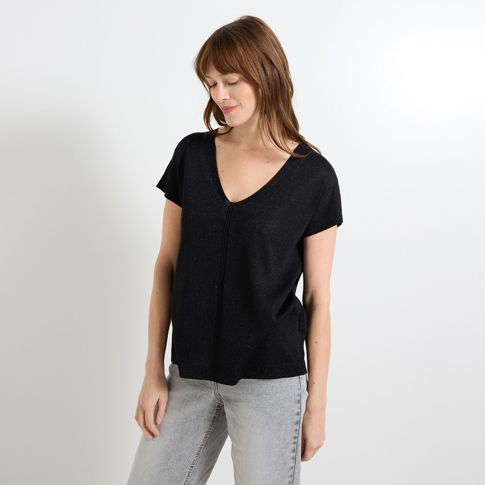 Pull manches courtes femme NOIR Graindemalice