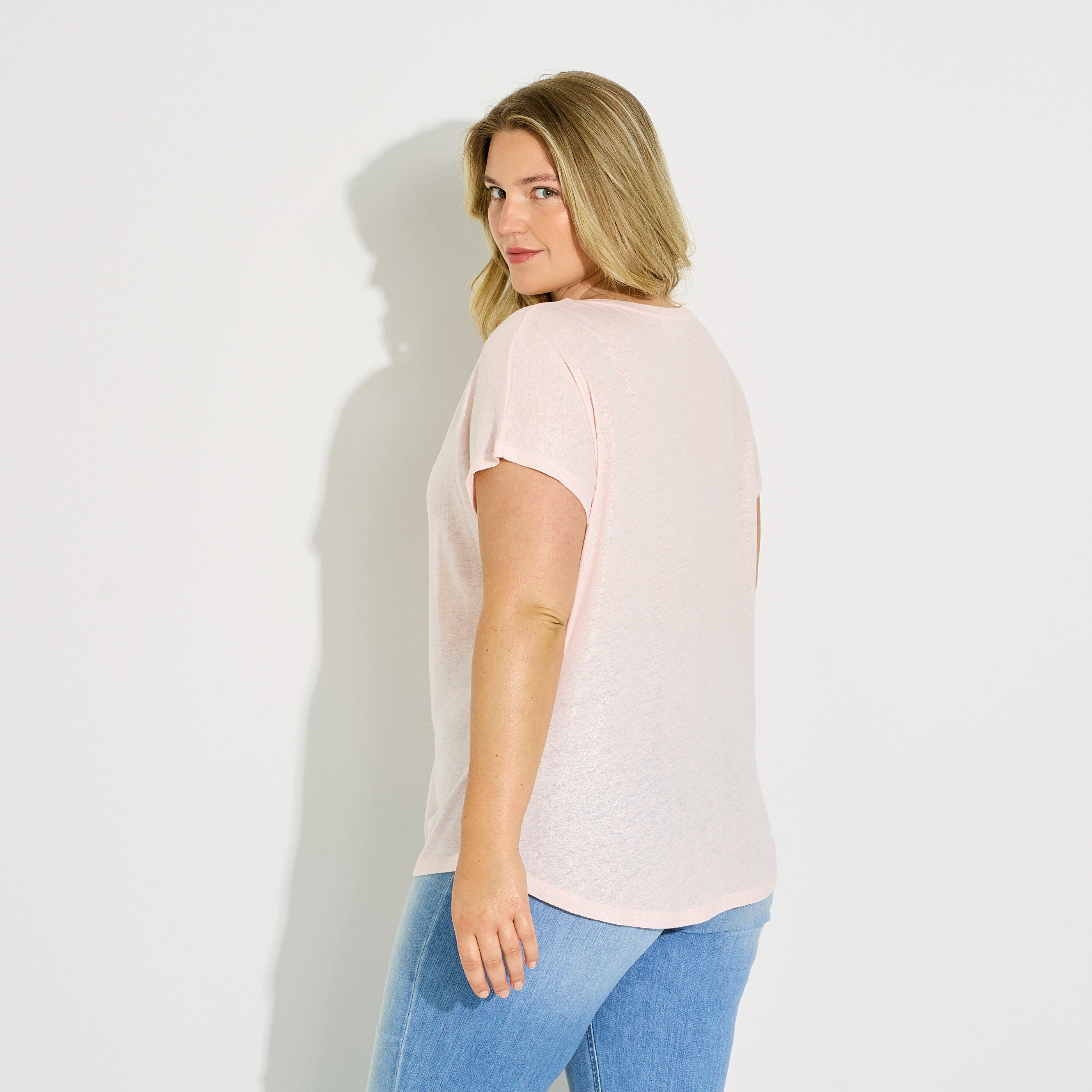 T-shirt en lin m&eacute;lang&eacute; brillant femme