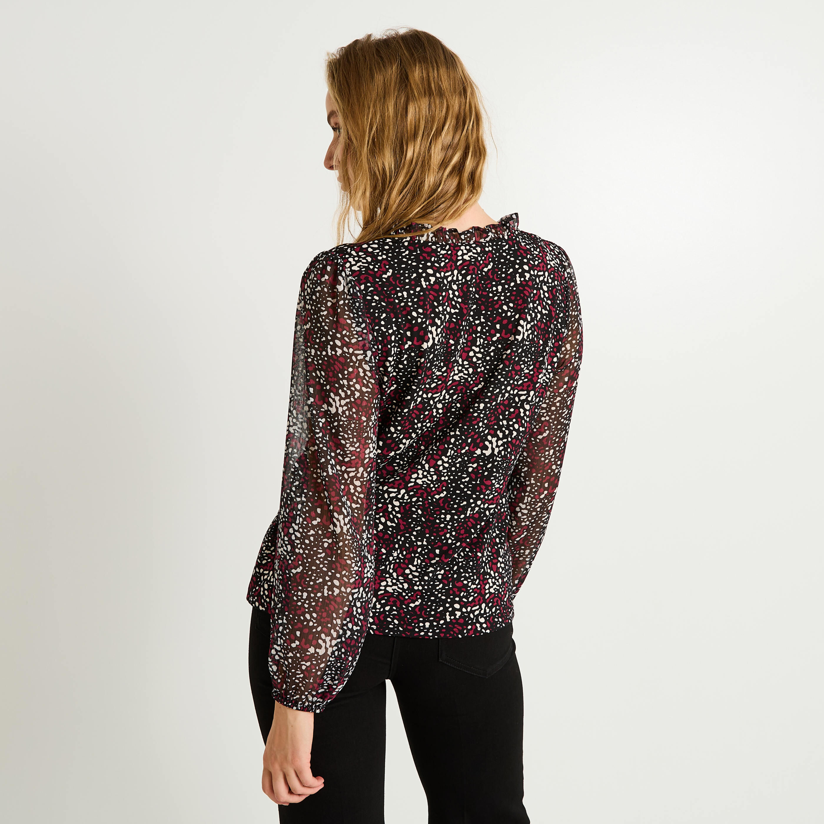 Blouse manches en voile paillet&eacute; femme