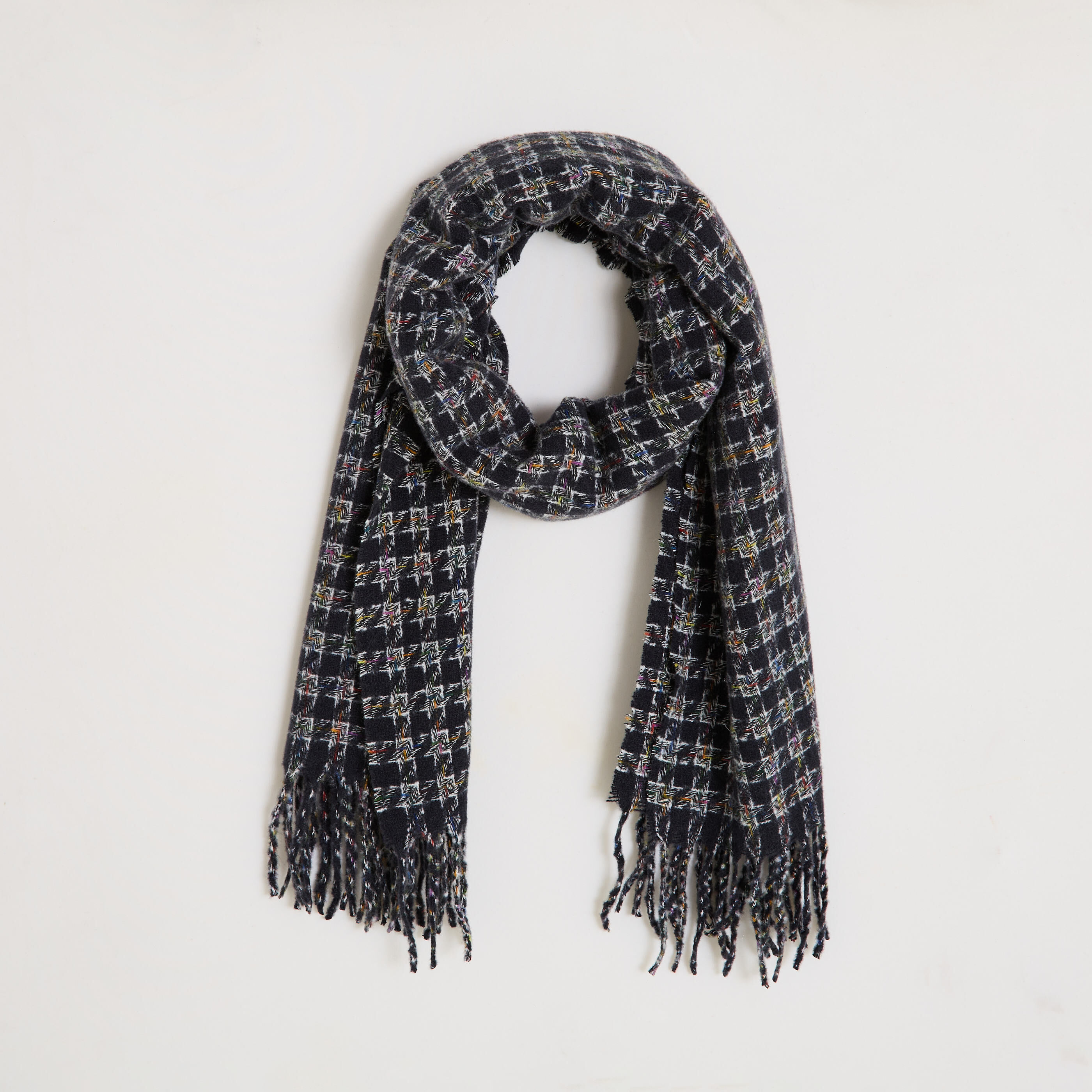 Echarpe imprim&eacute; carreaux &agrave; franges femme