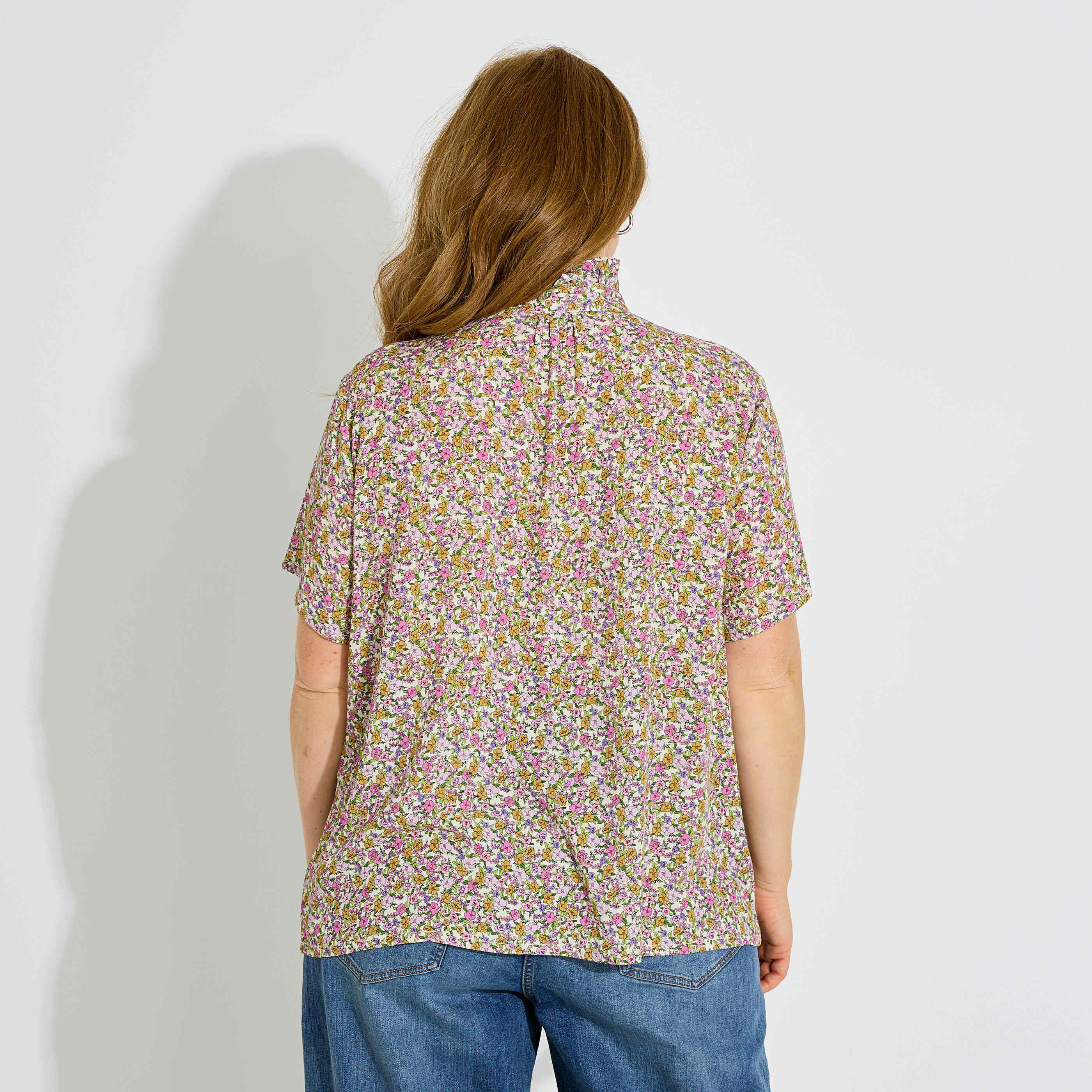 Blouse imprim&eacute; floral col volant&eacute; femme