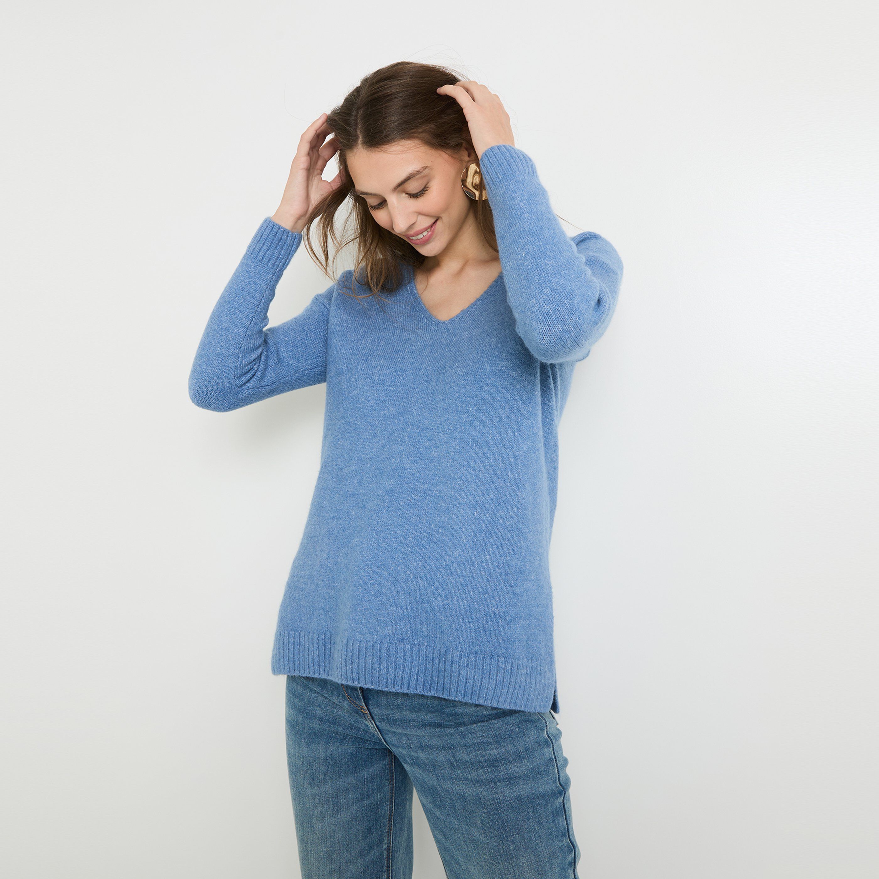 Pull col V femme