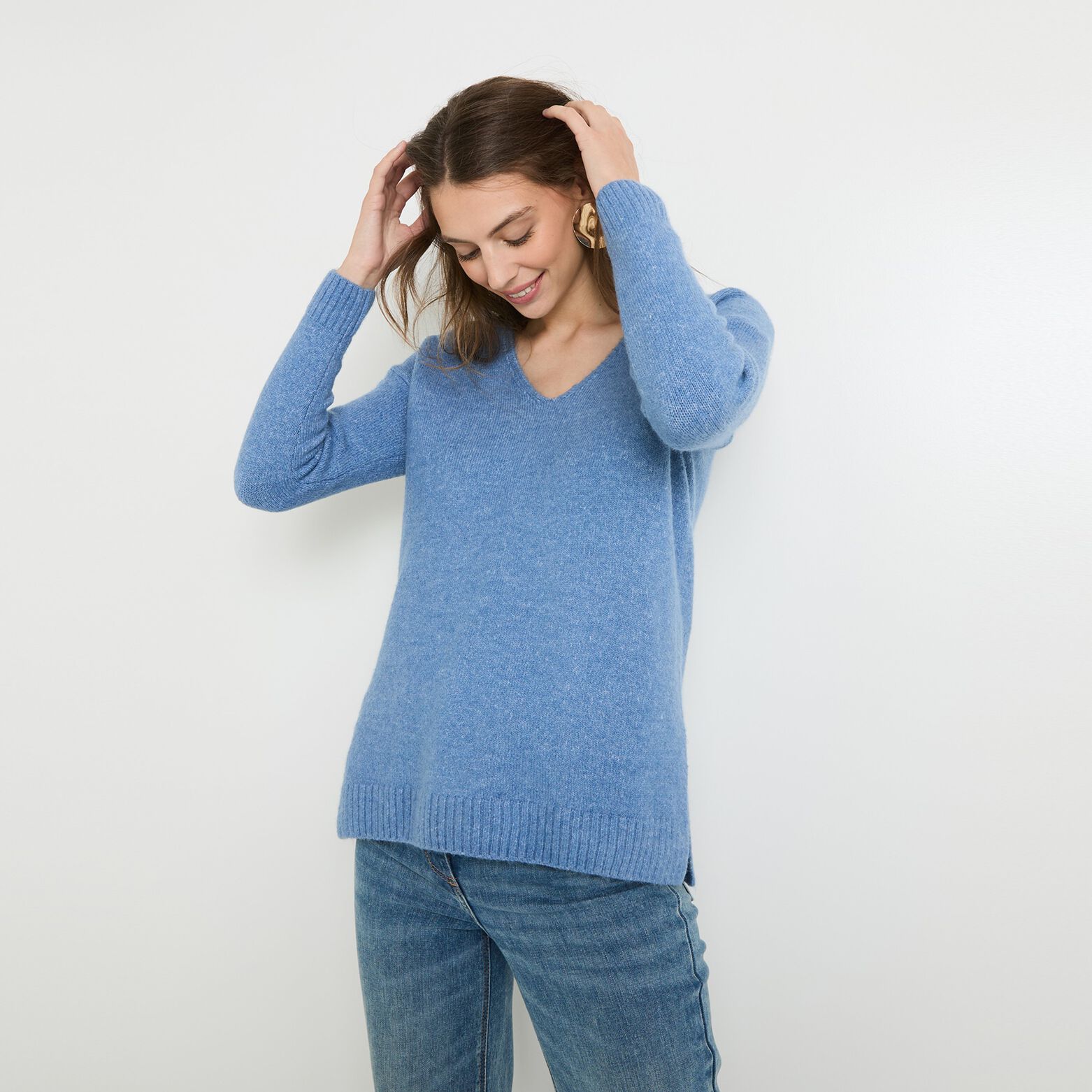Pull col V femme