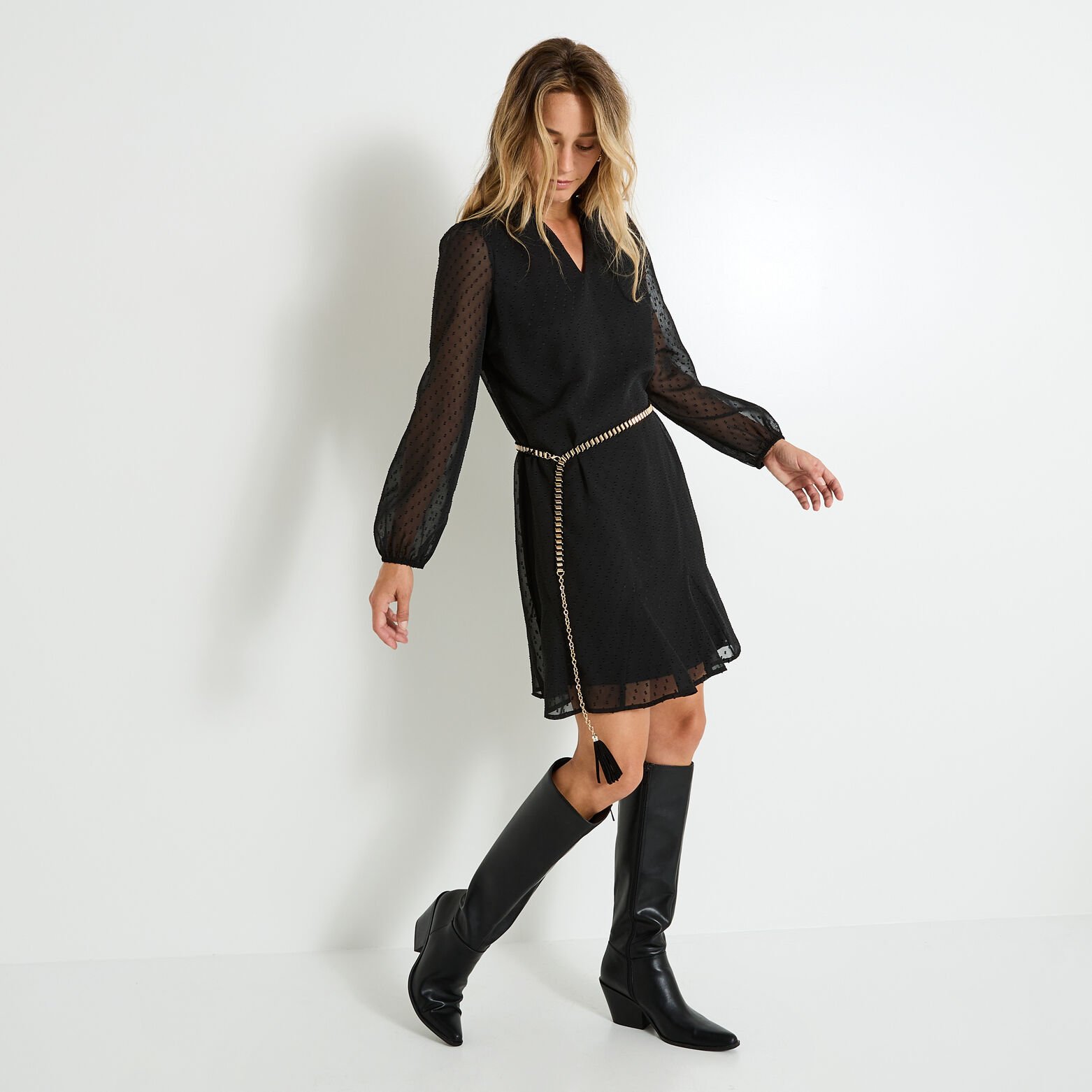 Robe longueur genou en voile texturé 