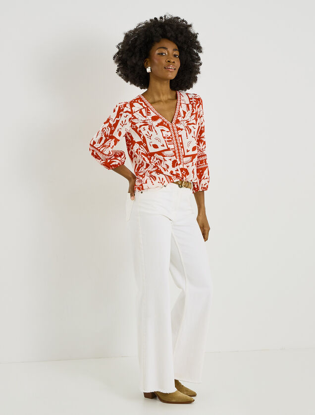 Blouse imprim&eacute;e col V femme
