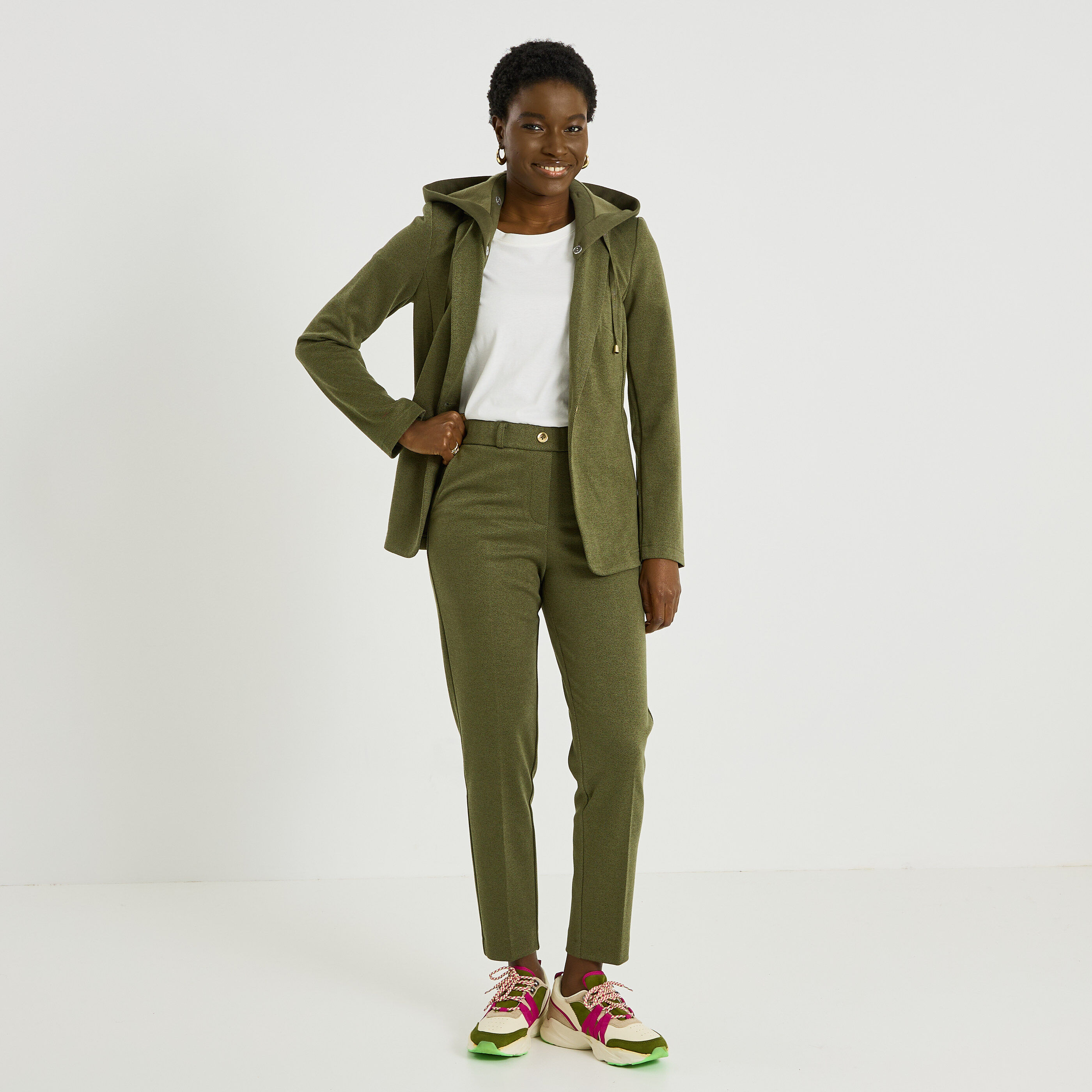 Blazer en maille &agrave; capuche femme