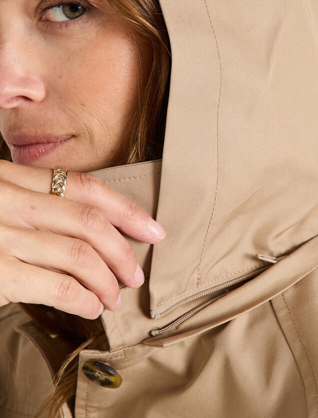 Trench mi-long à capuche femme