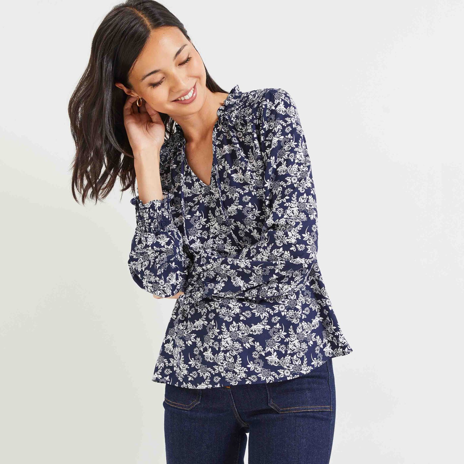Blouse à smock fleurie