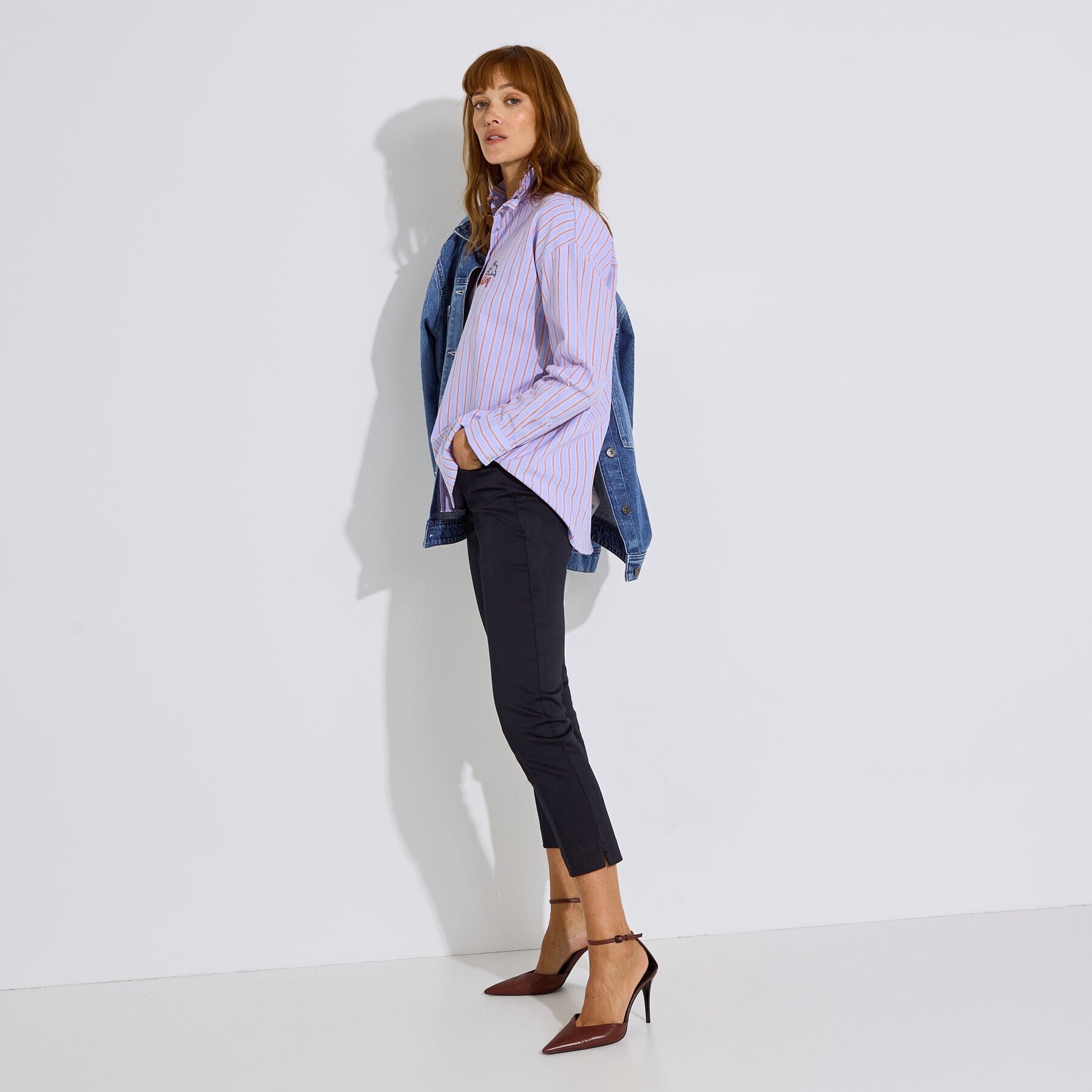 Chemise ray&eacute;e &agrave; broderie chien femme