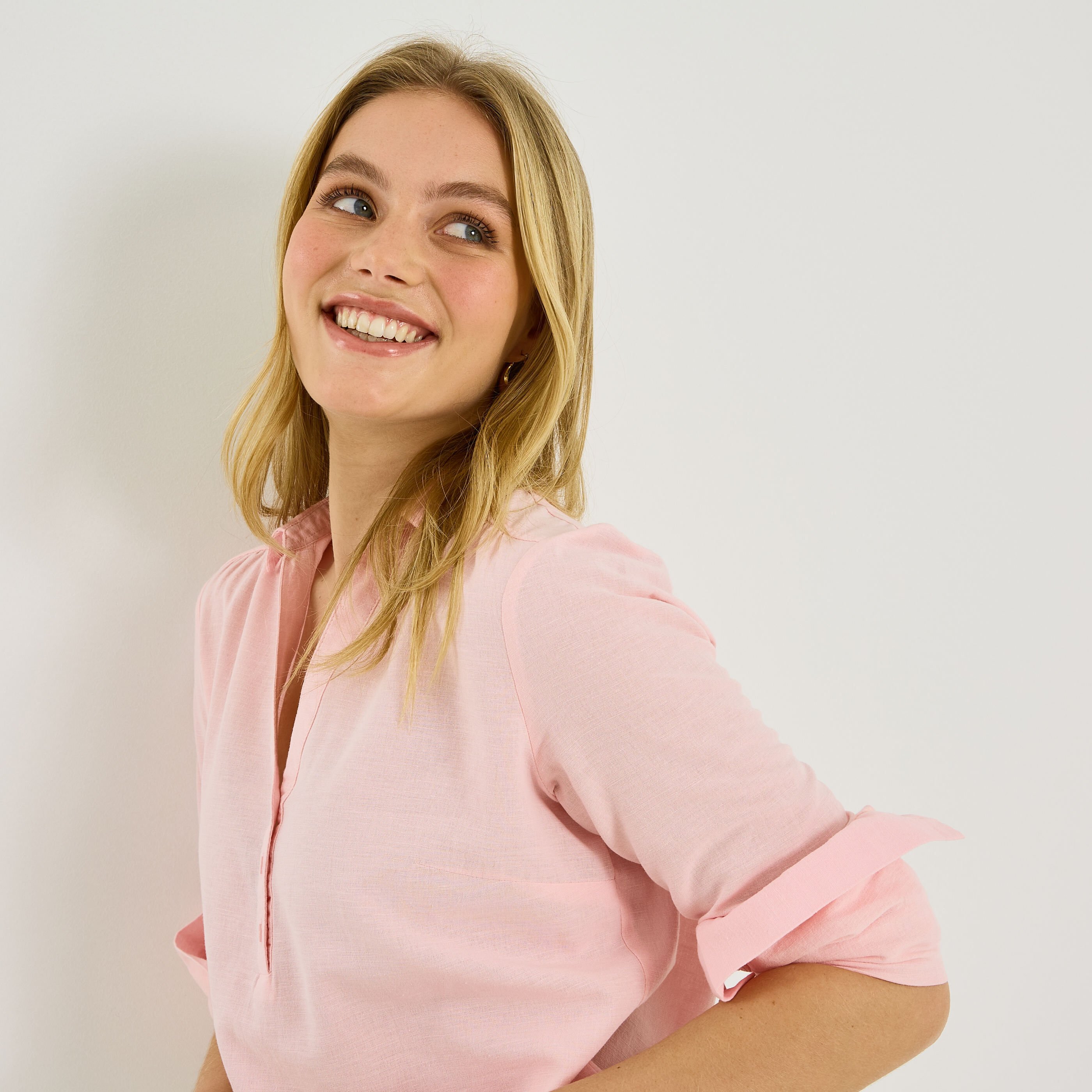 Vareuse unie en lin m&eacute;lang&eacute; femme