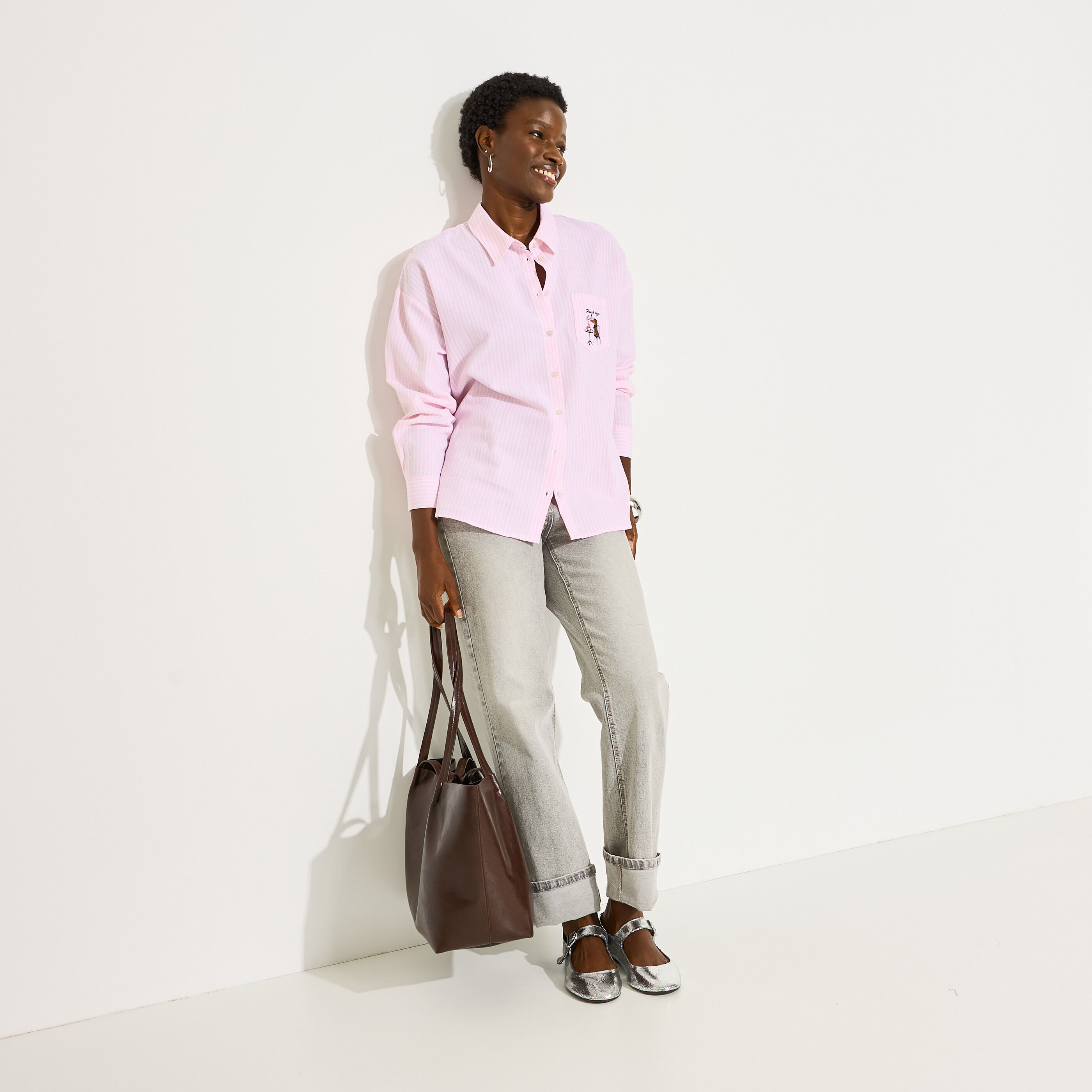 Chemise ray&eacute;e brod&eacute;e animal femme