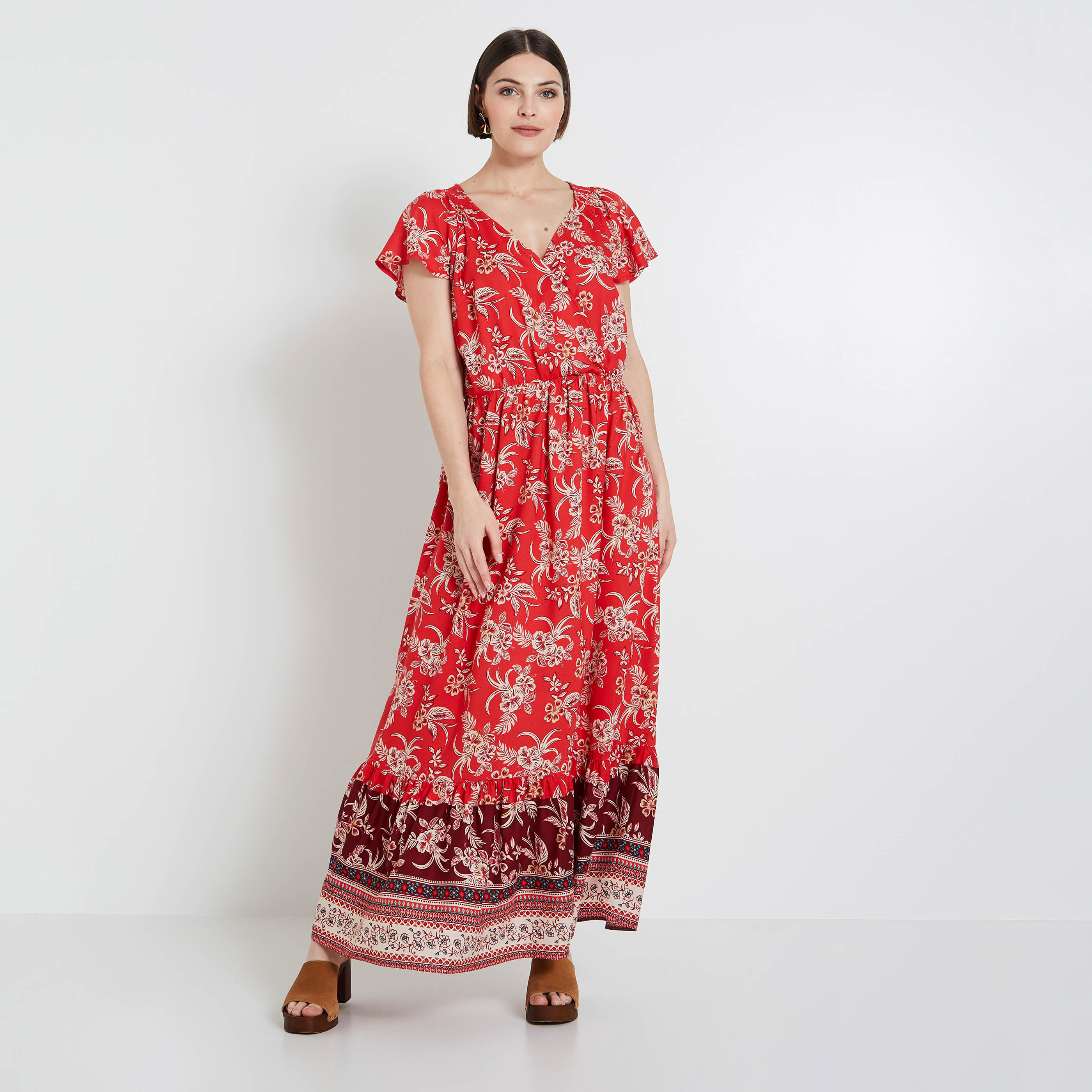 Robe longue imprim&eacute;e femme