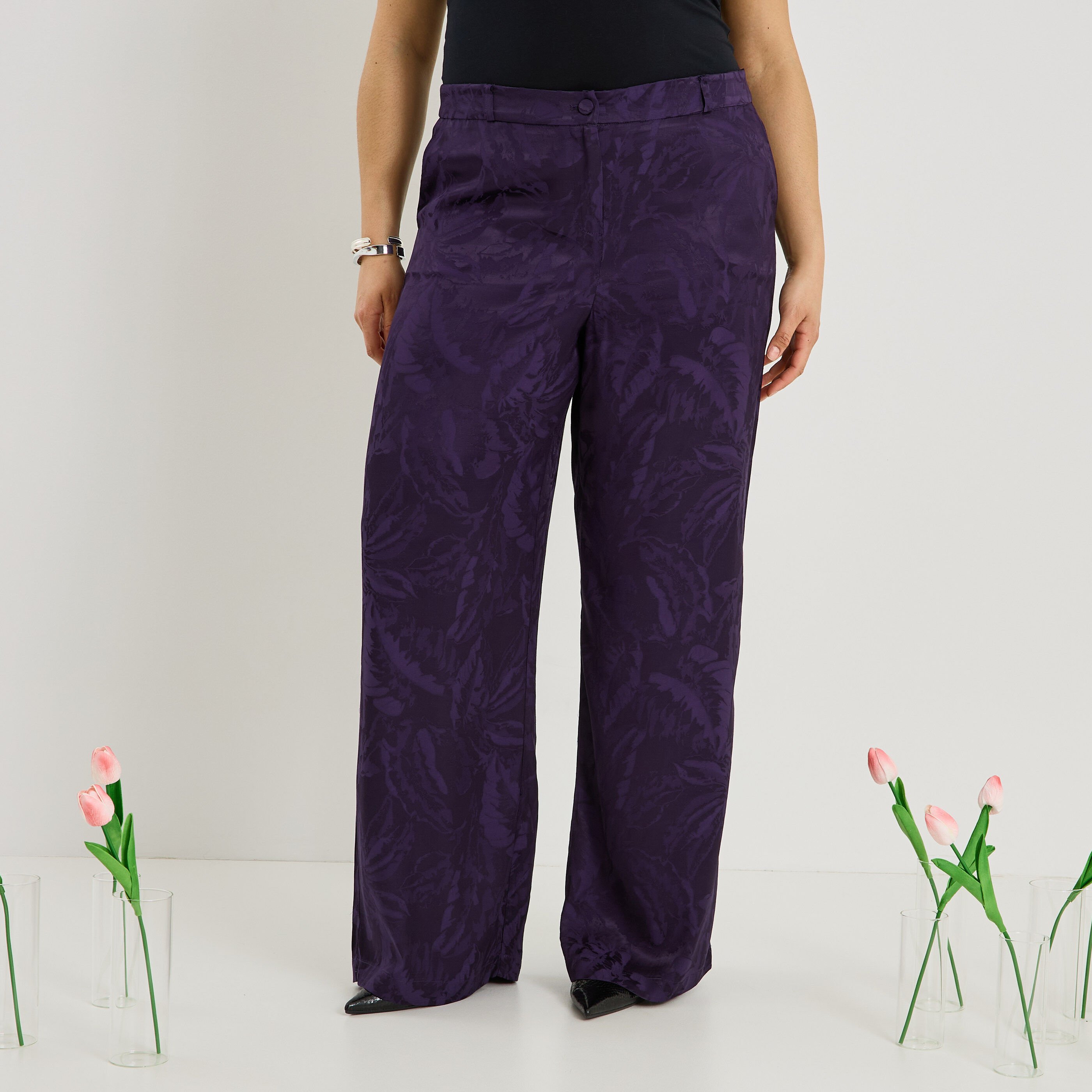 Pantalon large imprim&eacute; femme