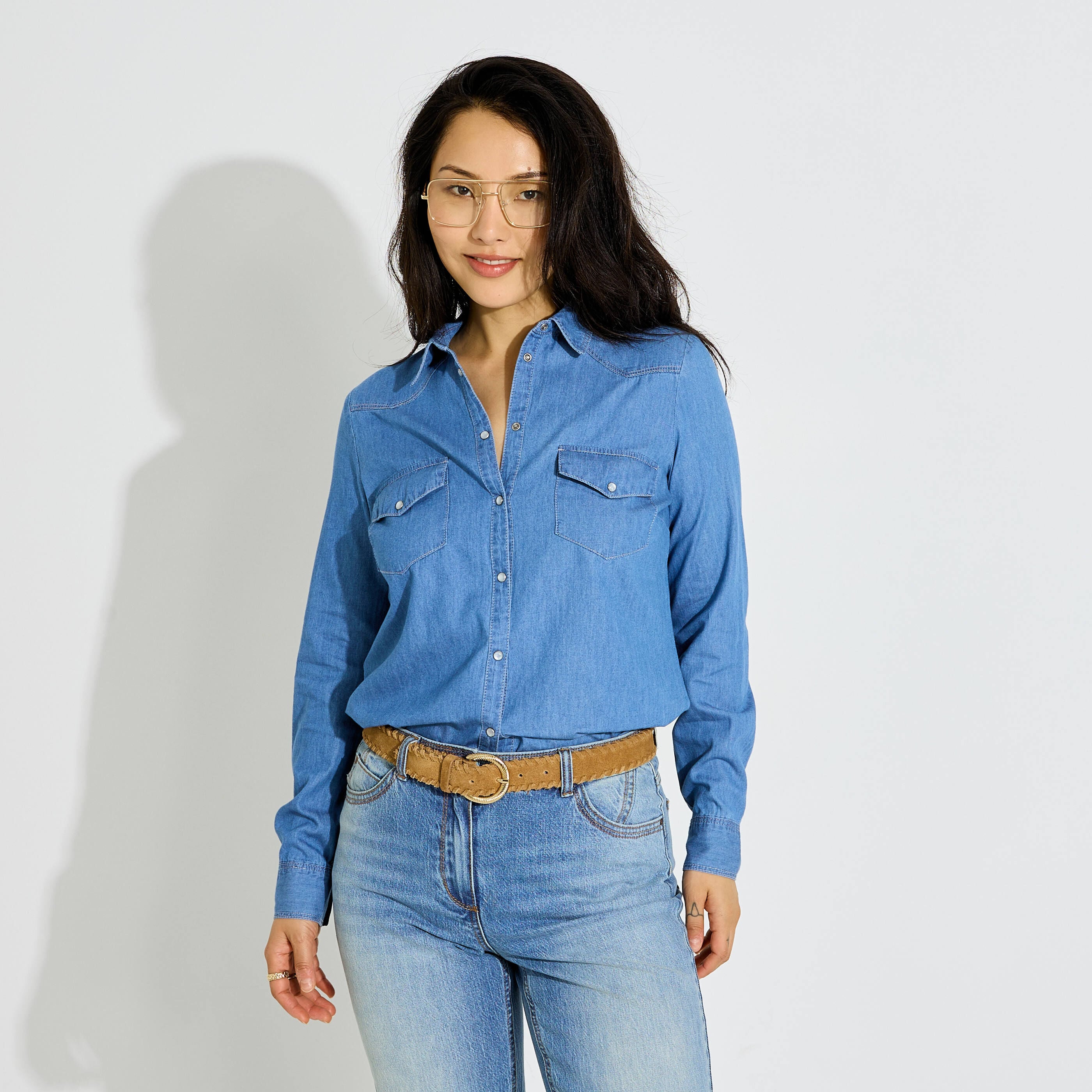 Chemisier en jean col chemise femme