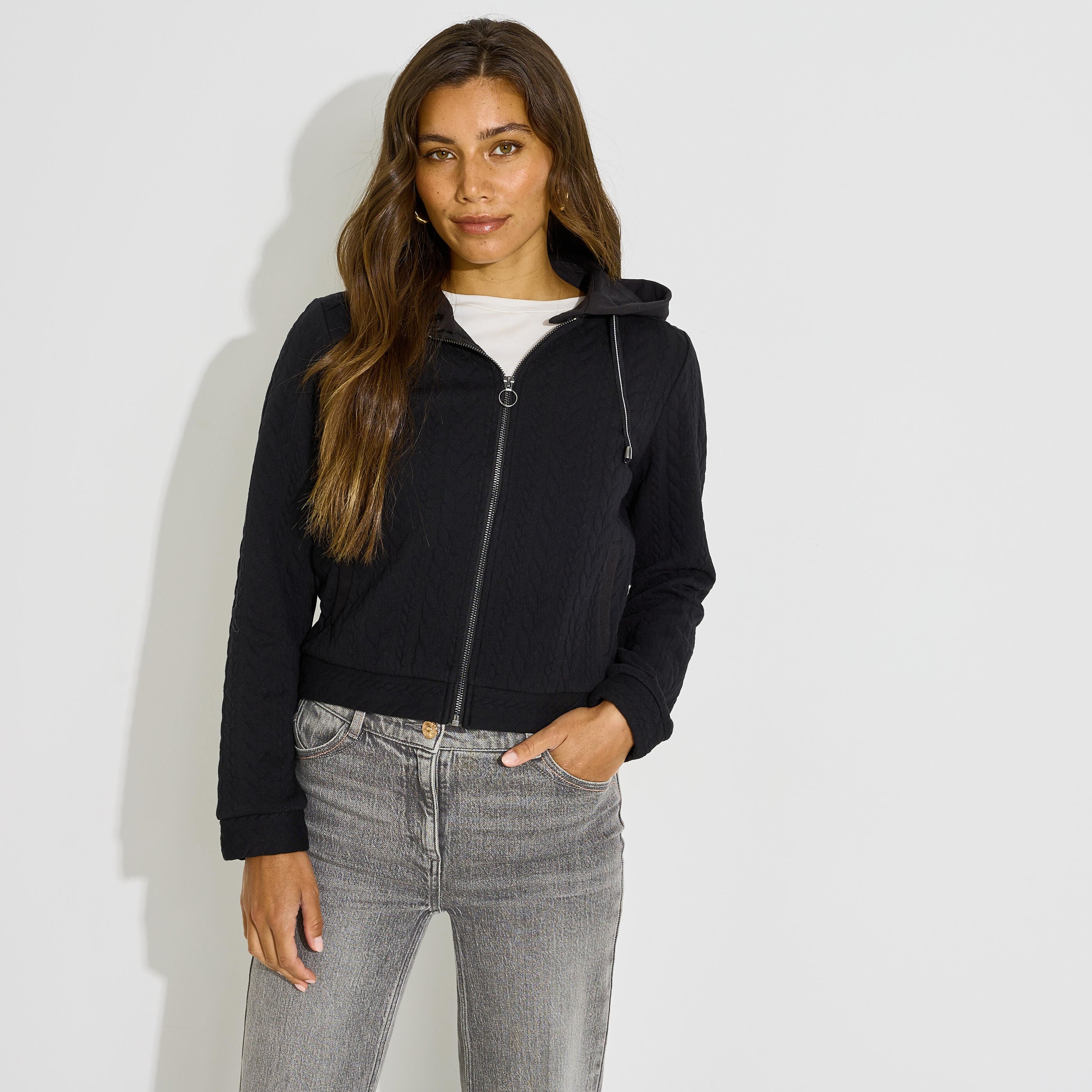 Veste zipp&eacute;e capuche amovible femme