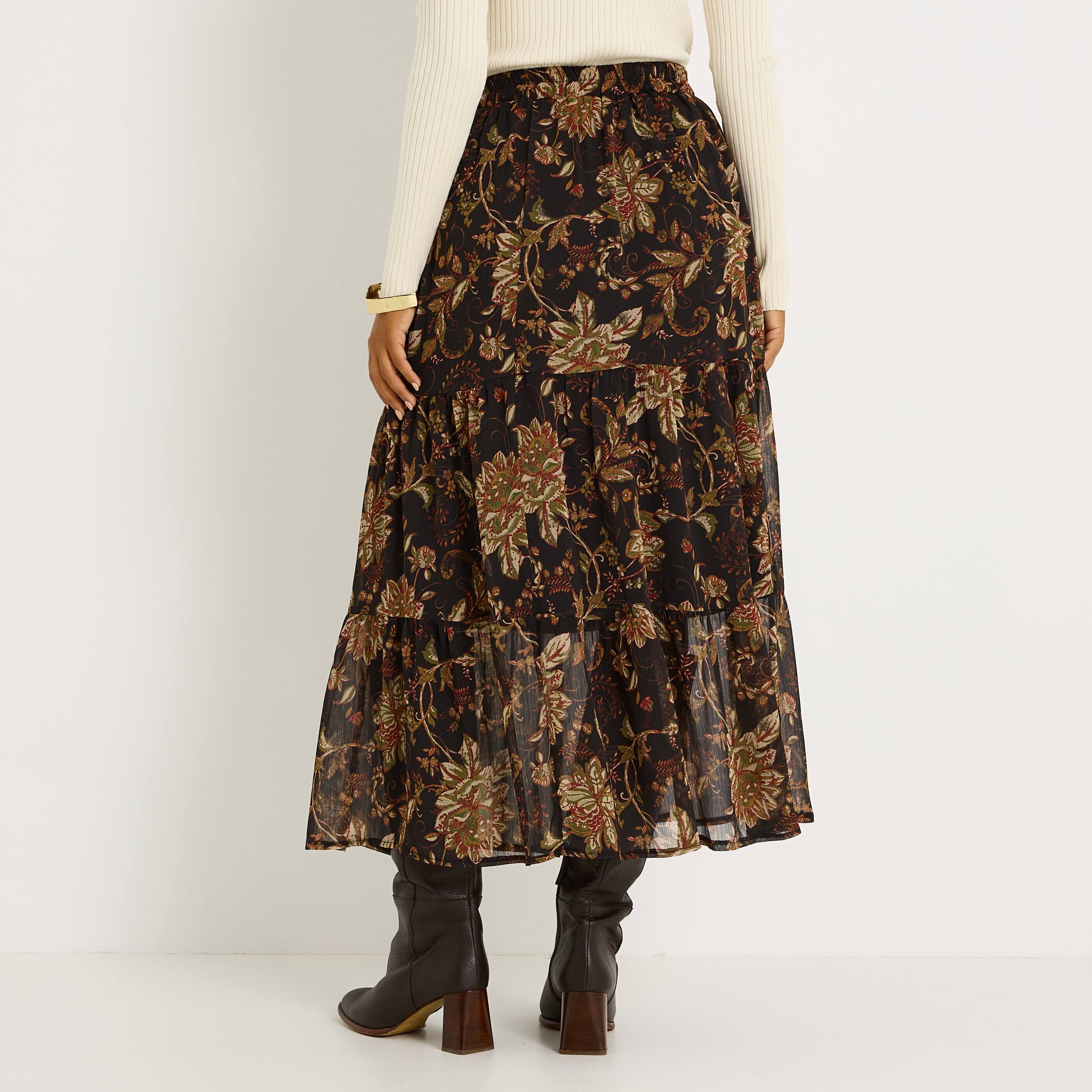 Jupe longue imprim&eacute;e en voile 