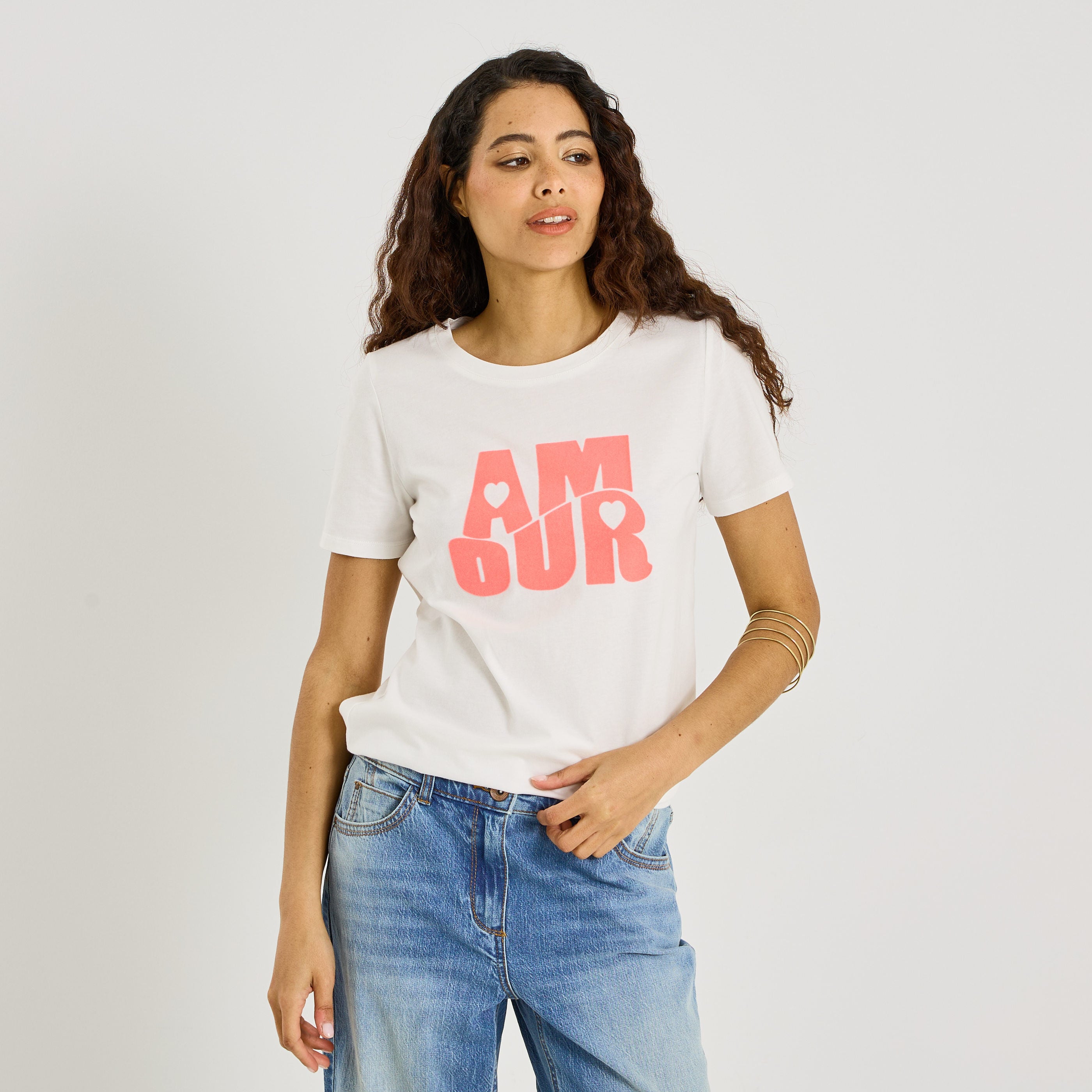 T-shirt col rond imprim&eacute; femme