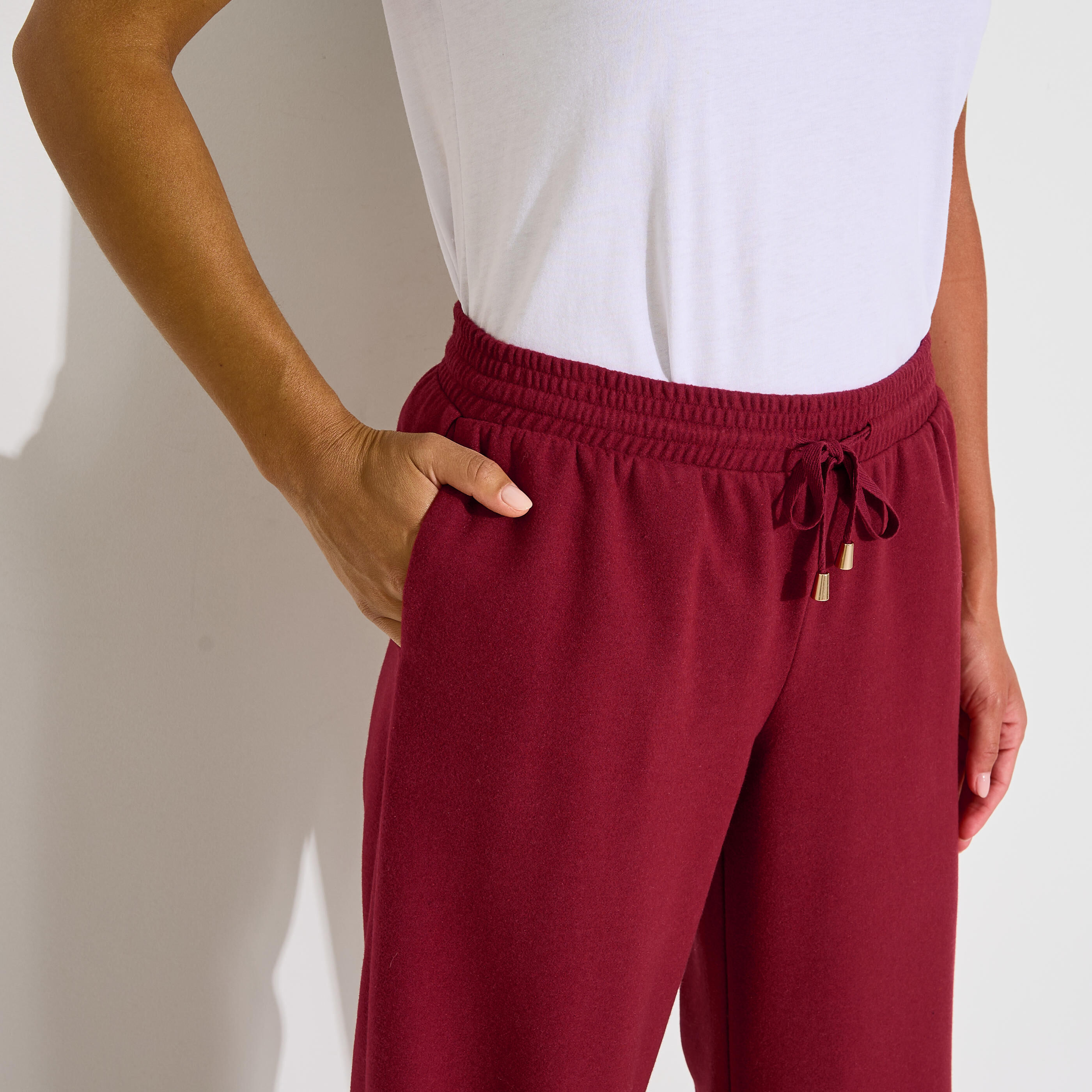 Pantalon droit ample chaud maille femme