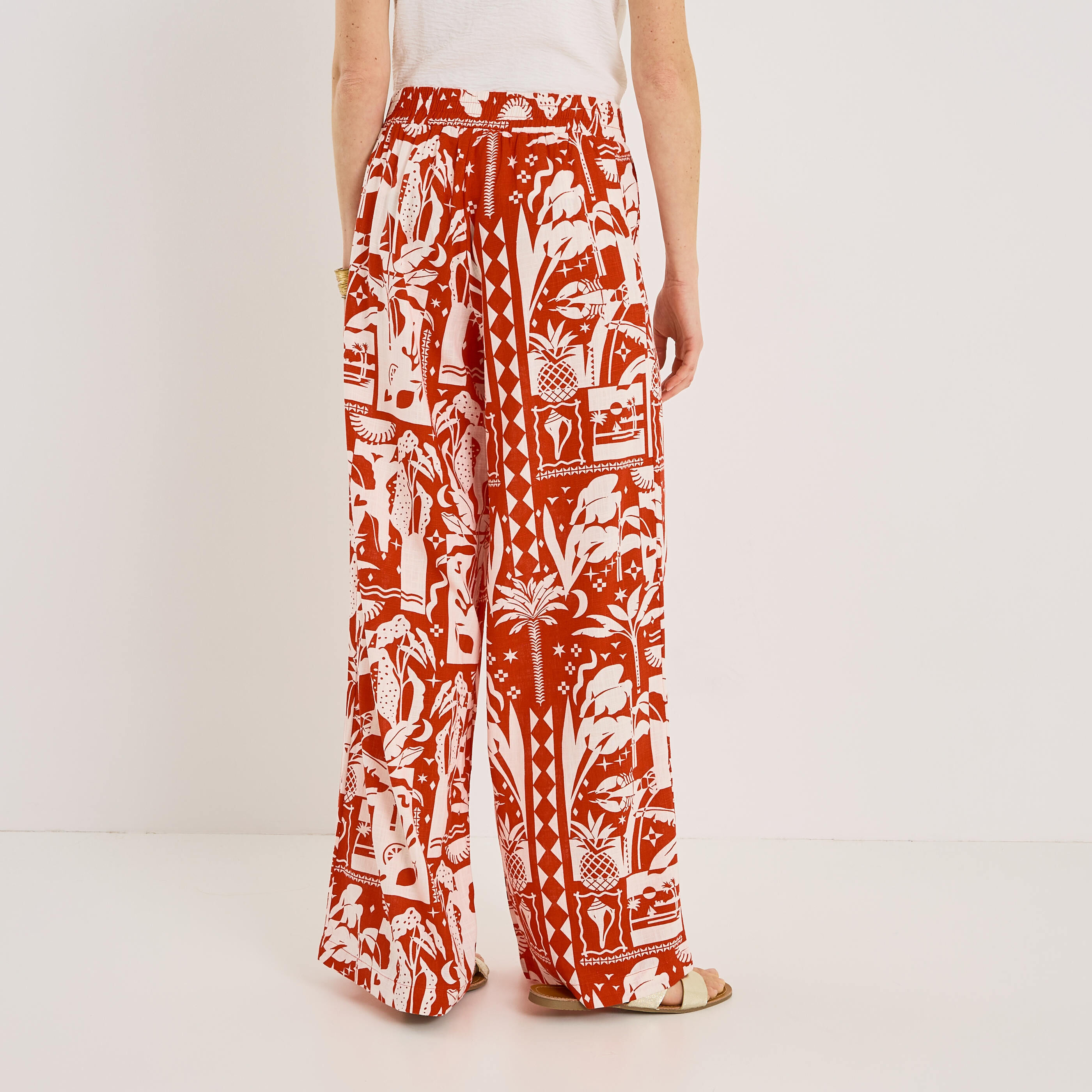 Pantalon large imprim&eacute; femme