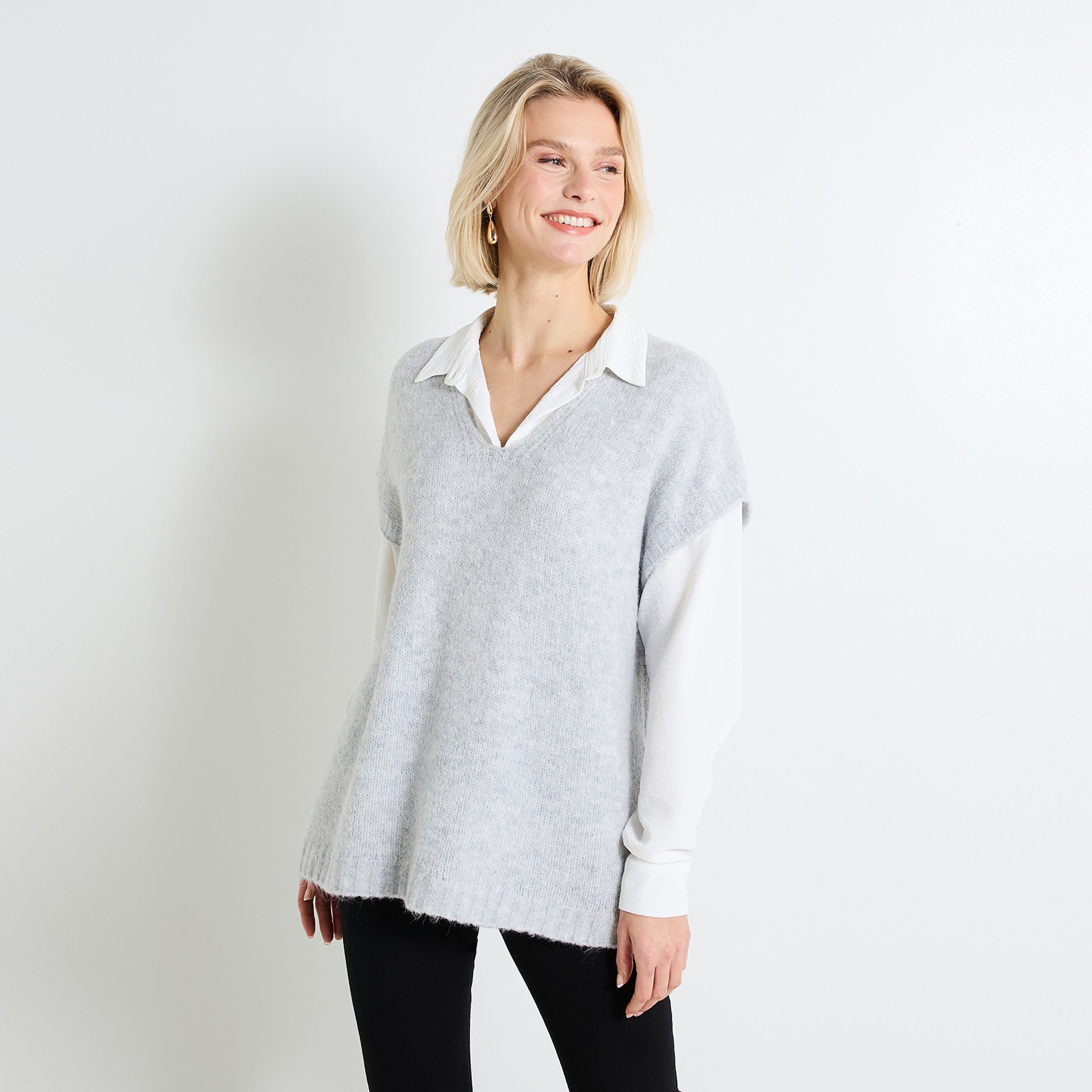 Pull loose col V femme
