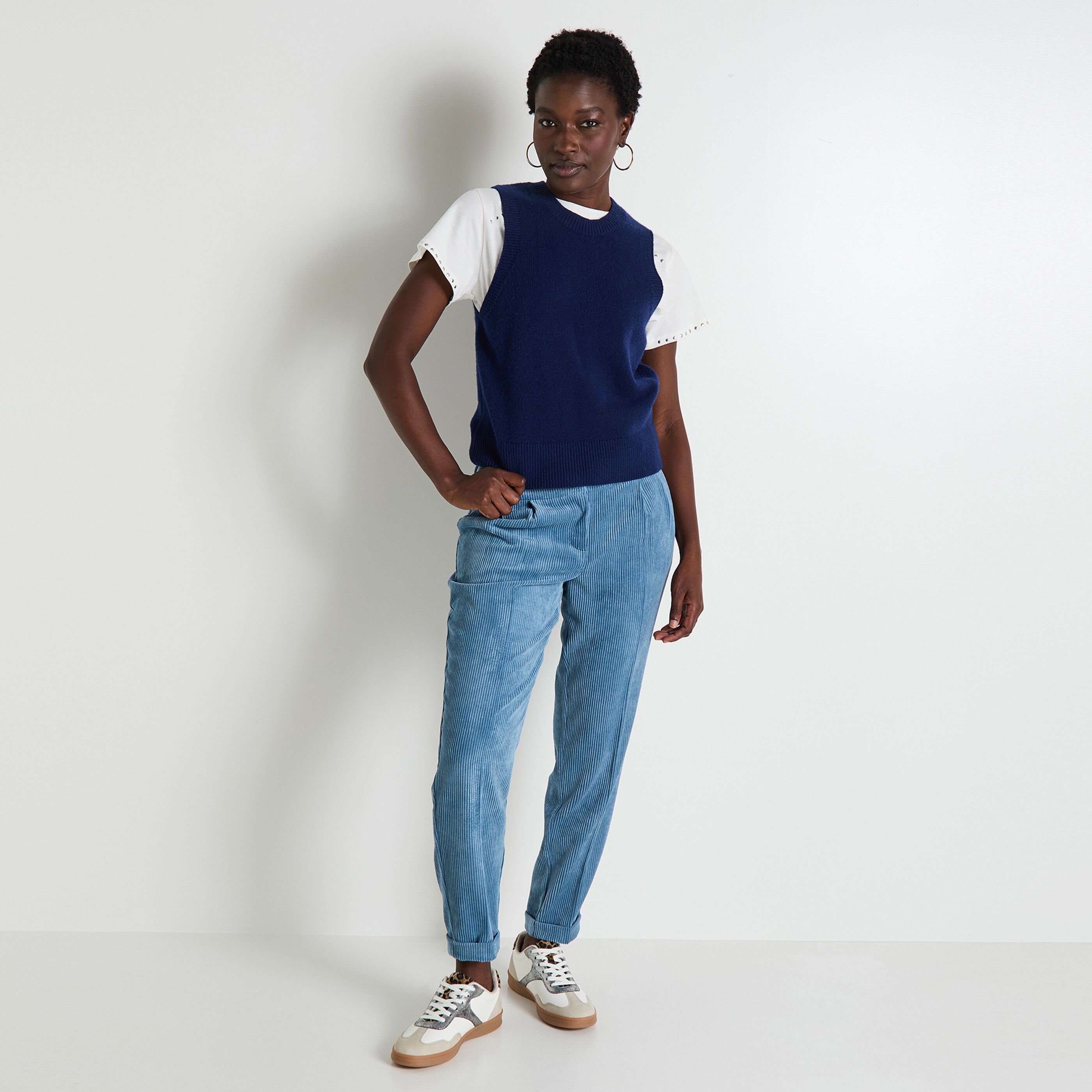 Pantalon velours femme bleu marine online