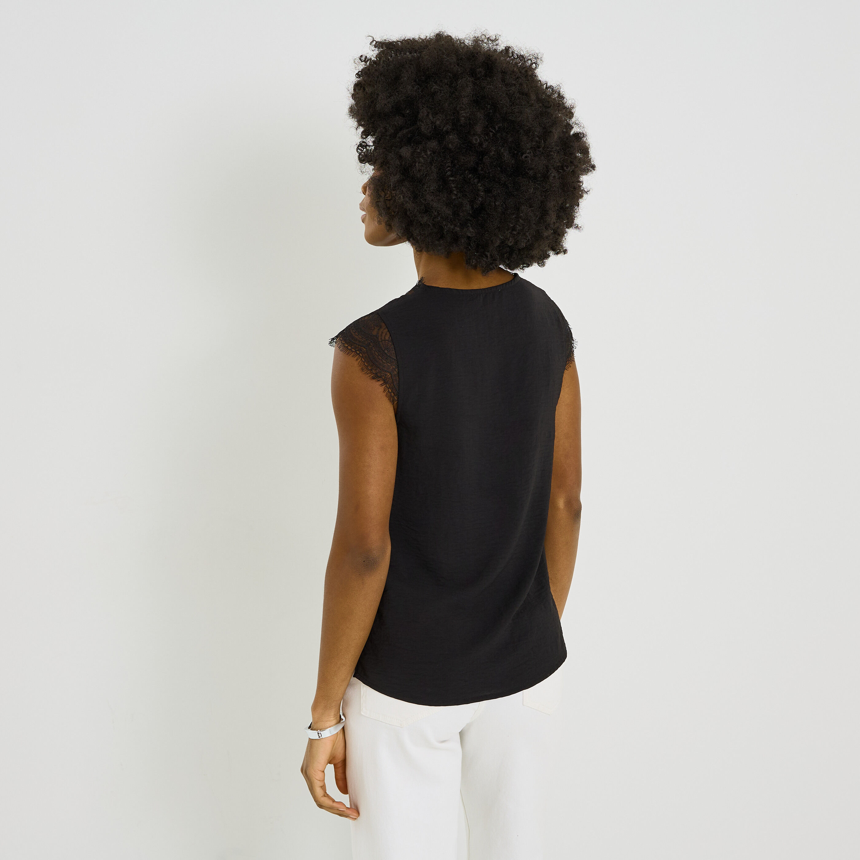 Blouse sans manches col V femme