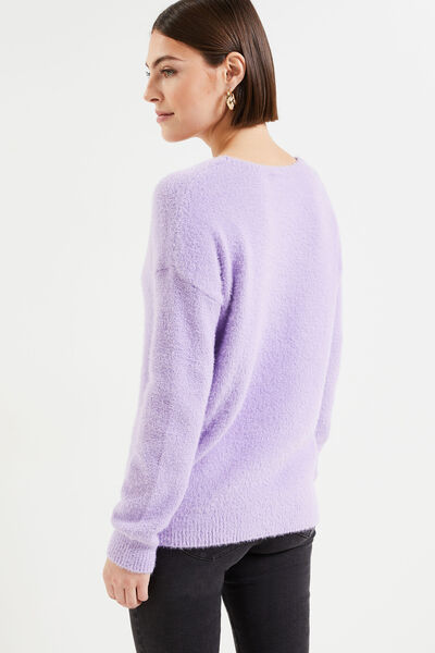 Pull fluffy col V femme